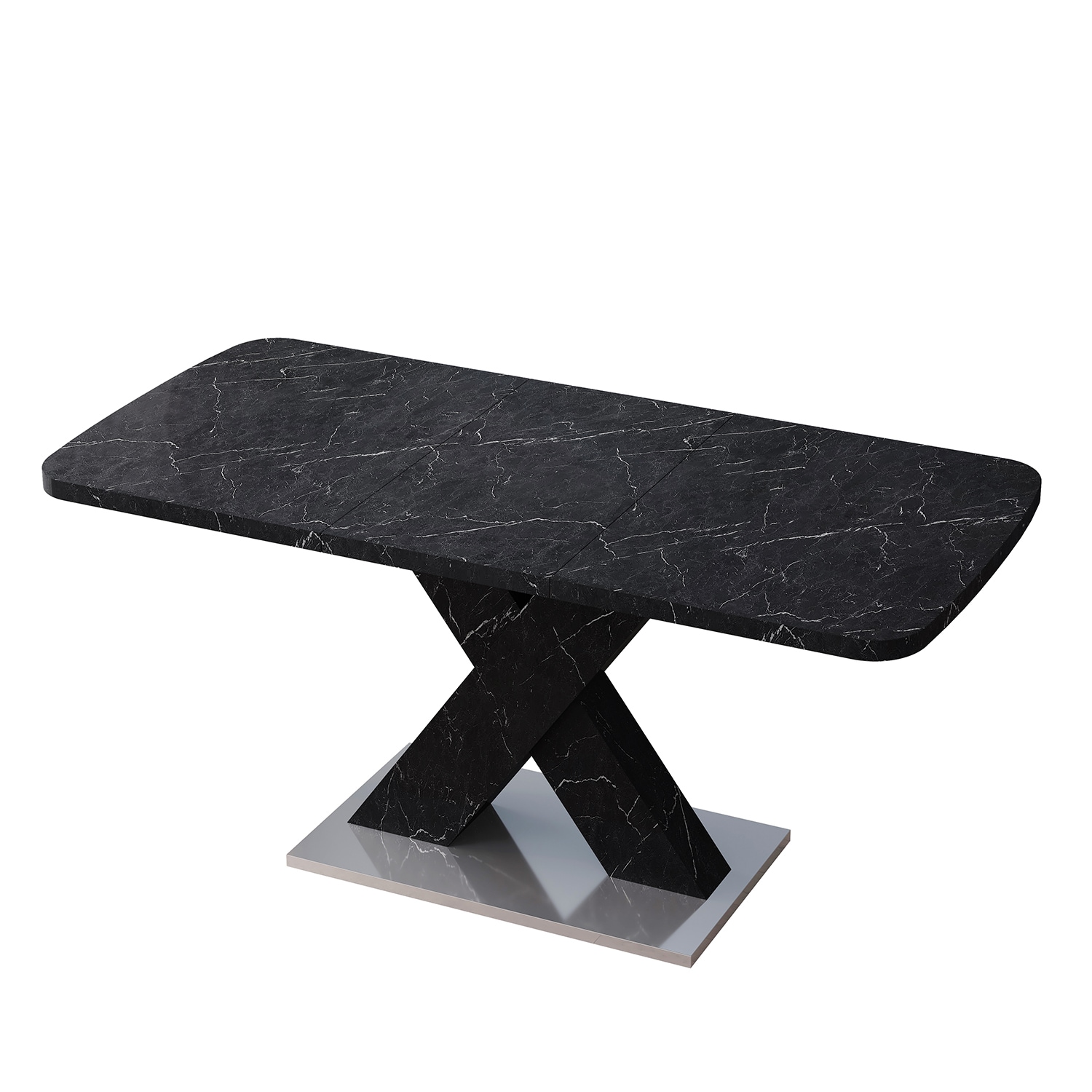 Bybafun YB9300010 Black Casual Extending Dining Table, Faux marble with Black Wood Trestle Base 63-Inches L x 30.1-Inches H