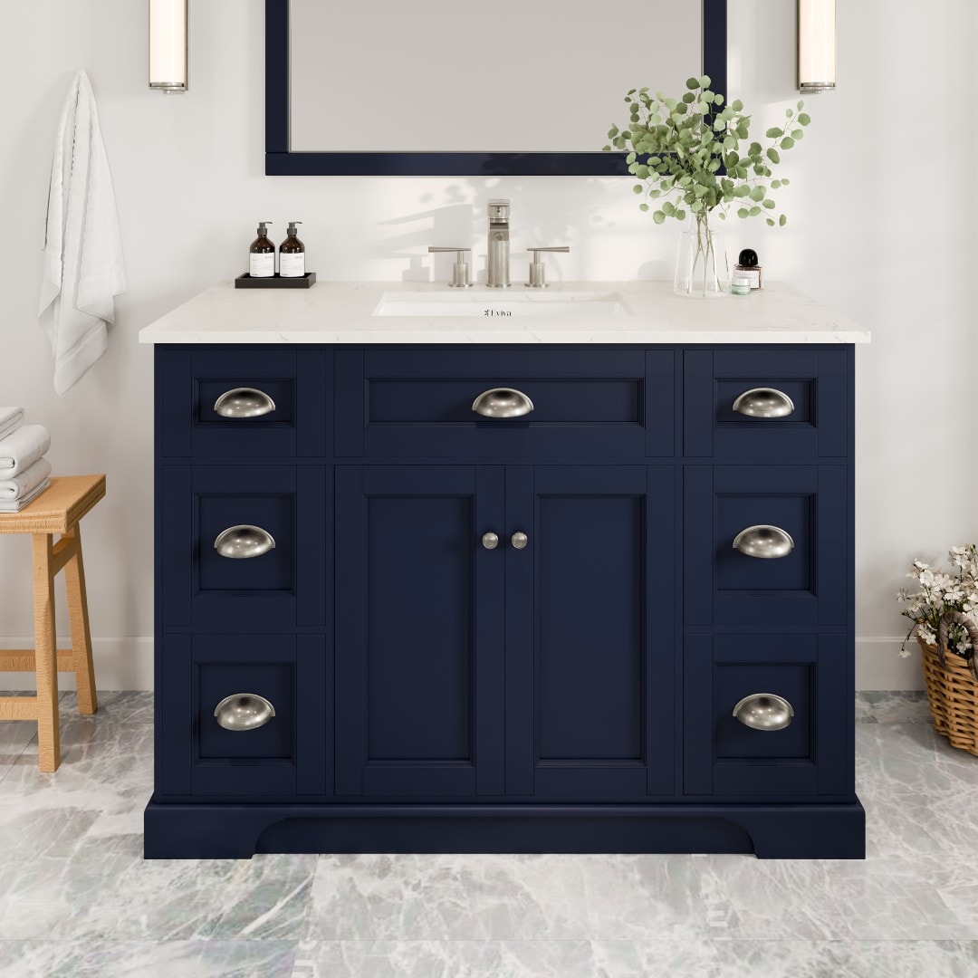 Eviva EVVN666-48BLU Epic 48-in Blue Undermount Single Sink Bathroom Vanity with White Quartz Top