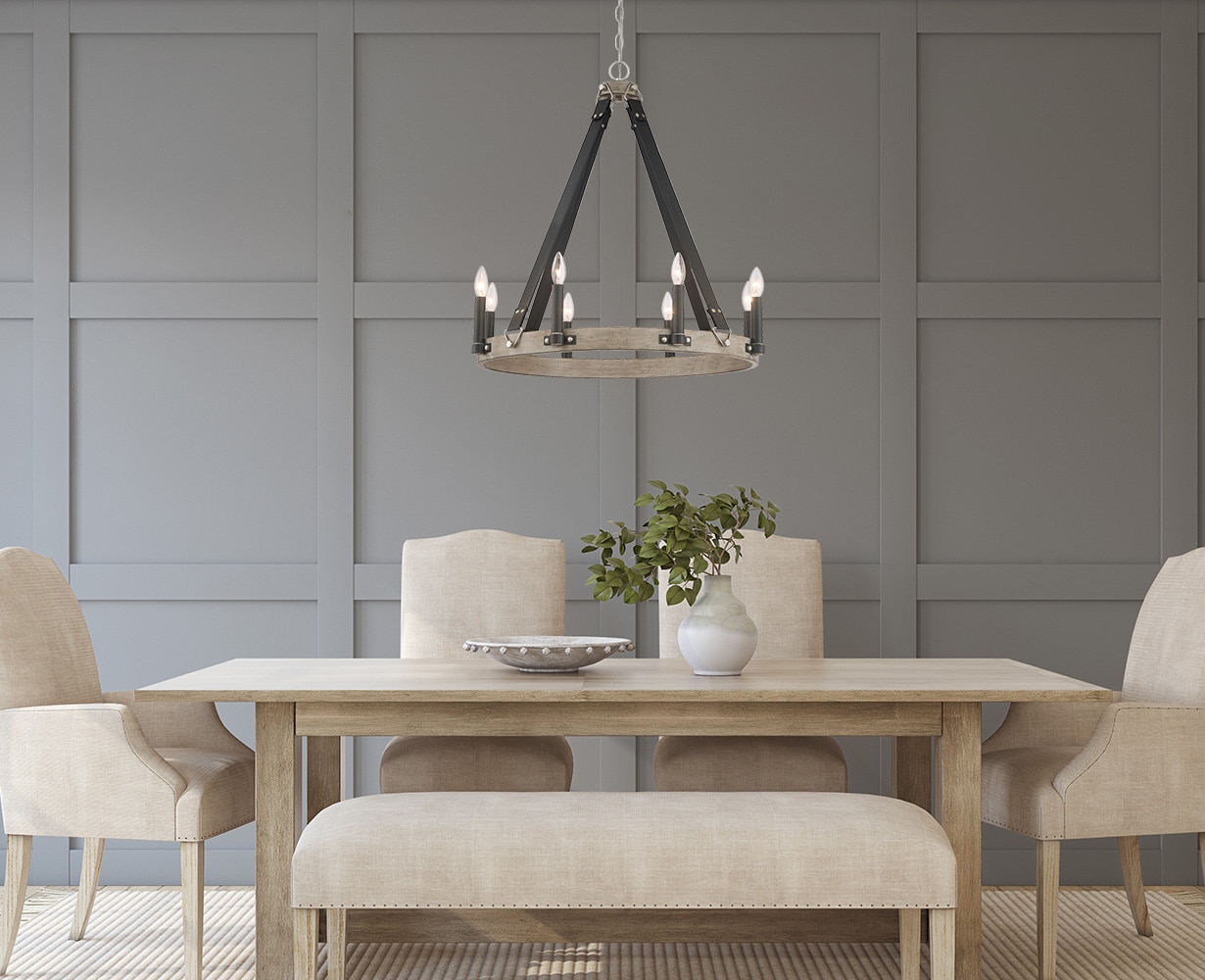 Rawson Ridge Aged Silverwood 8-Light Nickel Chandelier