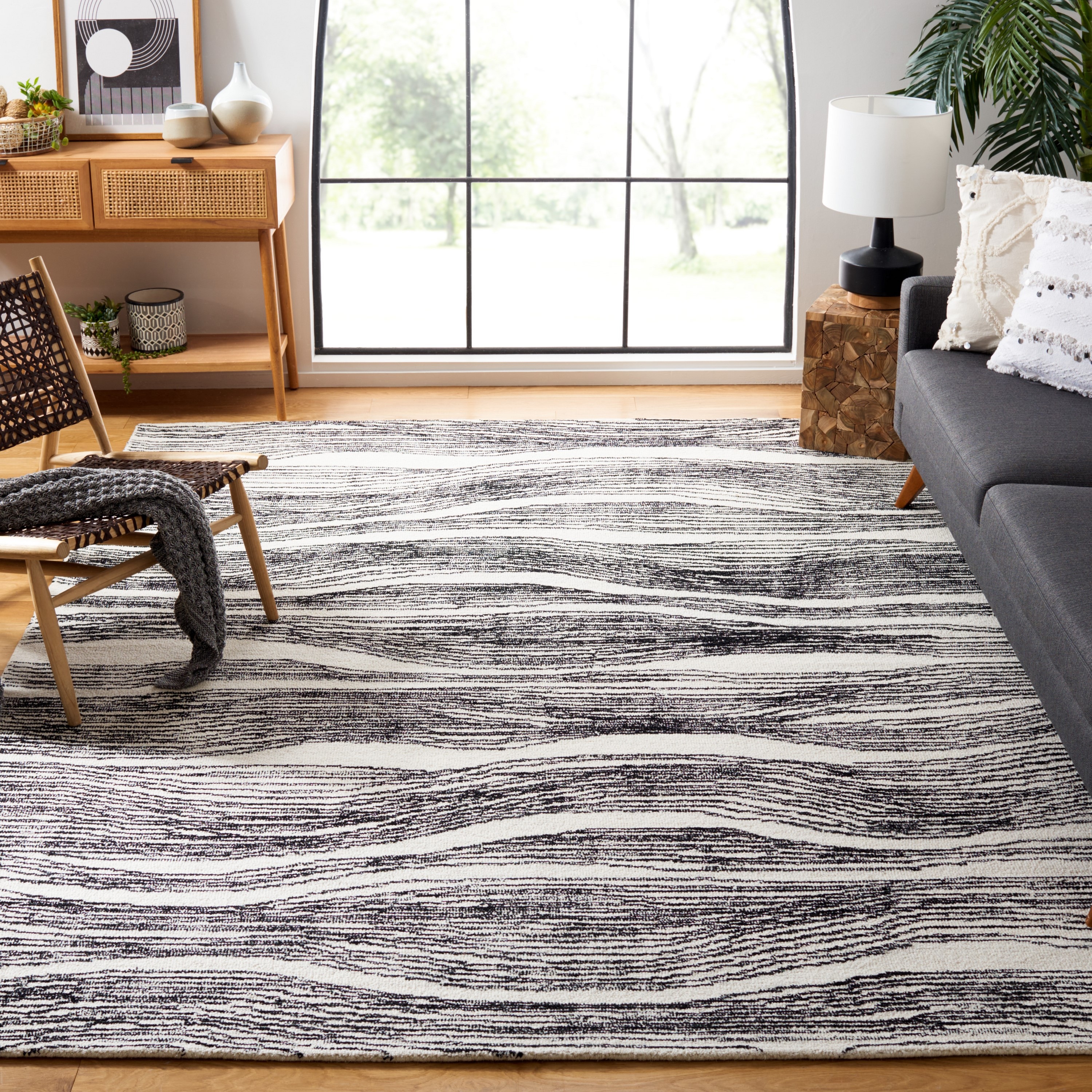 Safavieh MET995B-8 Metro Annarosa 8 x 10 (ft) Tufted Wool Ivory/Black Rectangular Indoor Abstract Bohemian/Eclectic Area rug