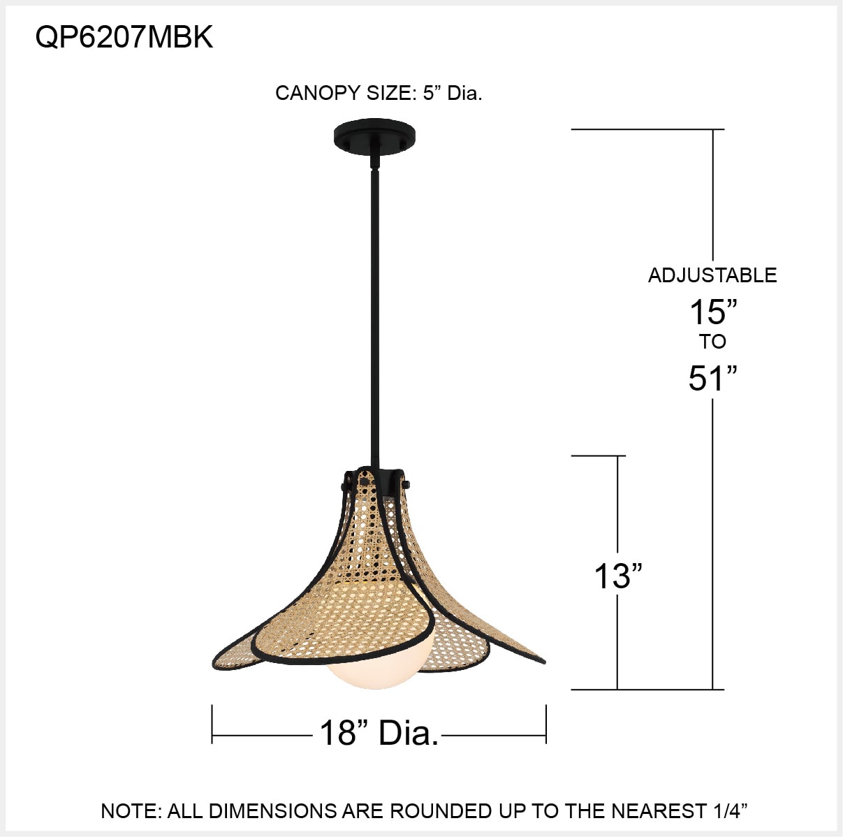 Delilah Matte Black and Rattan Globe Pendant Light