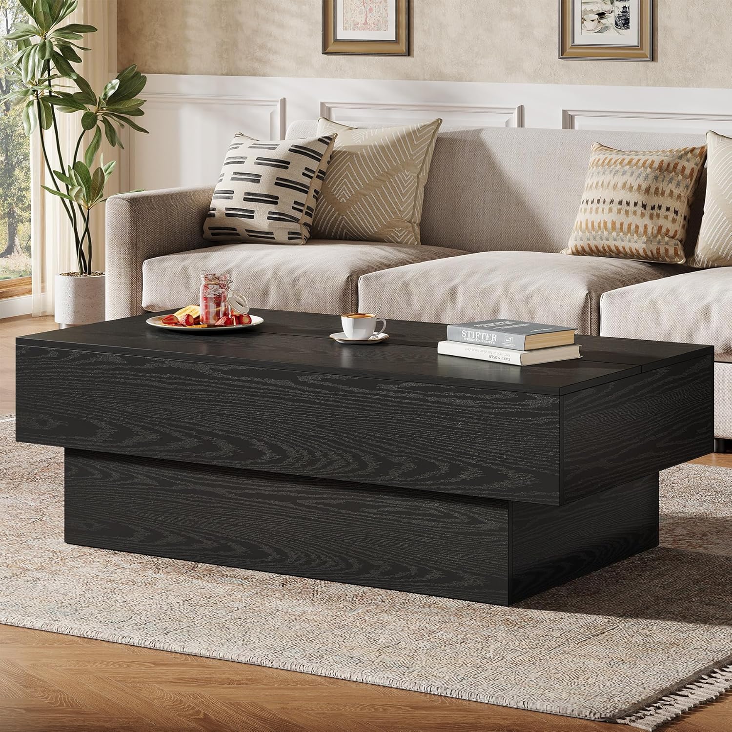 Tribesigns Modern Black Coffee Table 55 inches Rectangle Wooden