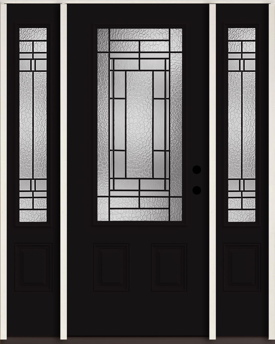 RELIABILT LO963702 Pembrook 60-in x 80-in x 4-5/8-in Fiberglass 3/4 lite Left-hand inswing Peppercorn Paint Painted Prehung Front Door with Sidelights Insulating core