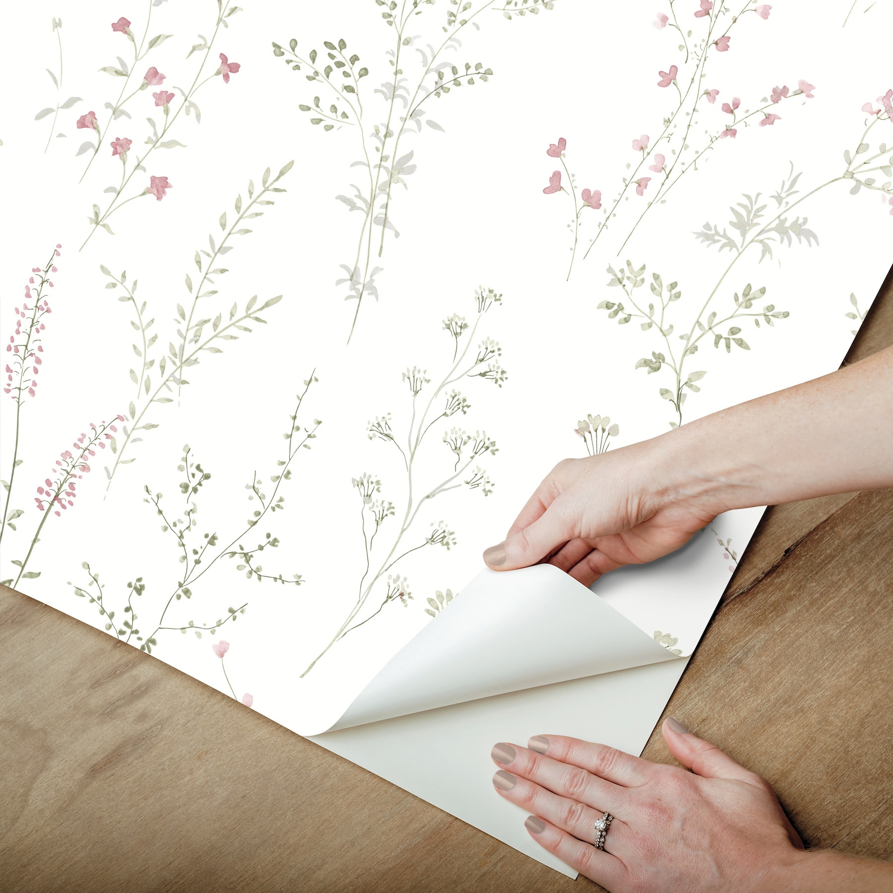 Multicolor Pink and Green Floral Peel & Stick Wallpaper Roll