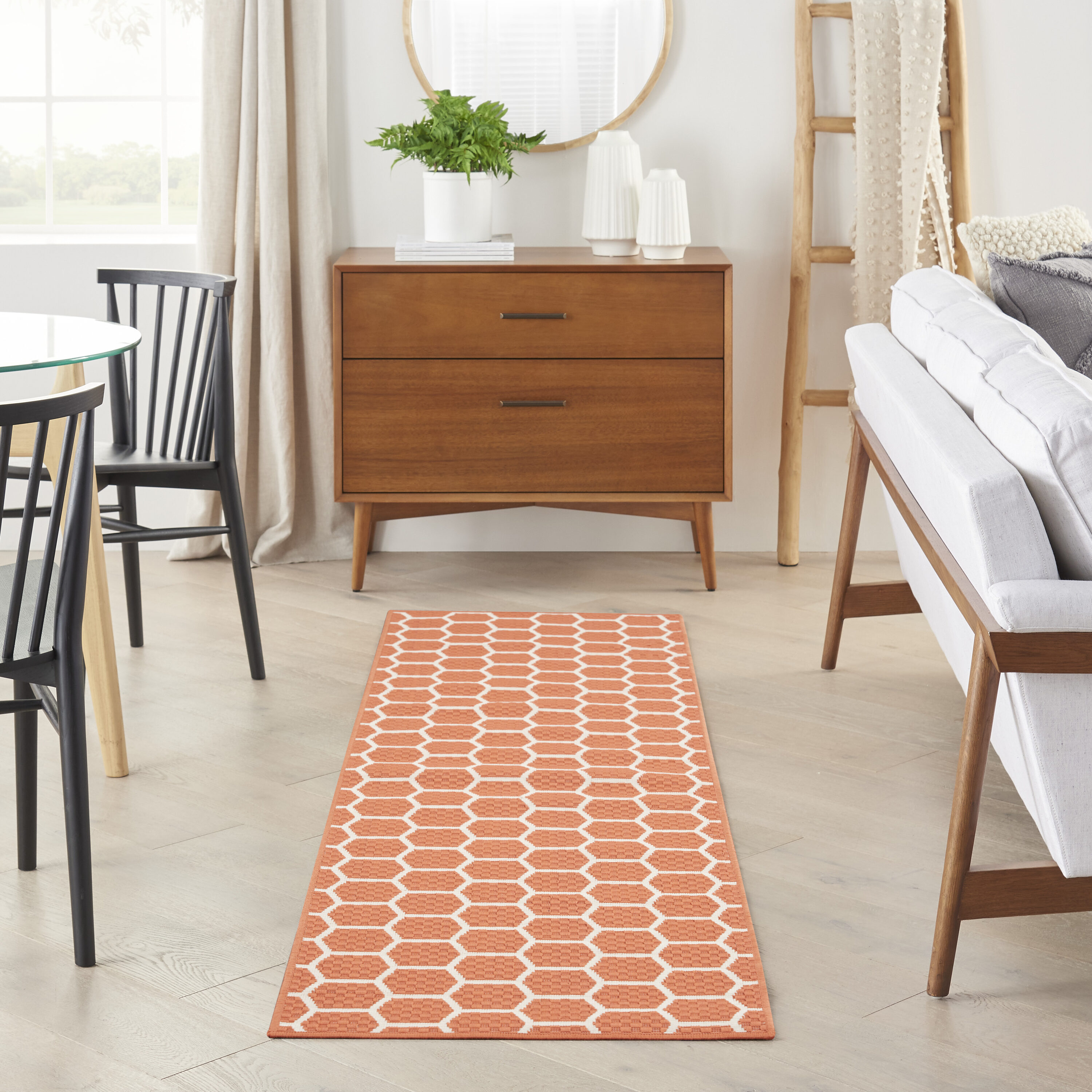 Nourison Home 099446974105 Reversible Indoor Outdoor 2 x 6 (ft) Polyester/Polypropylene Coral Rectangular Indoor/Outdoor Geometric Runner rug