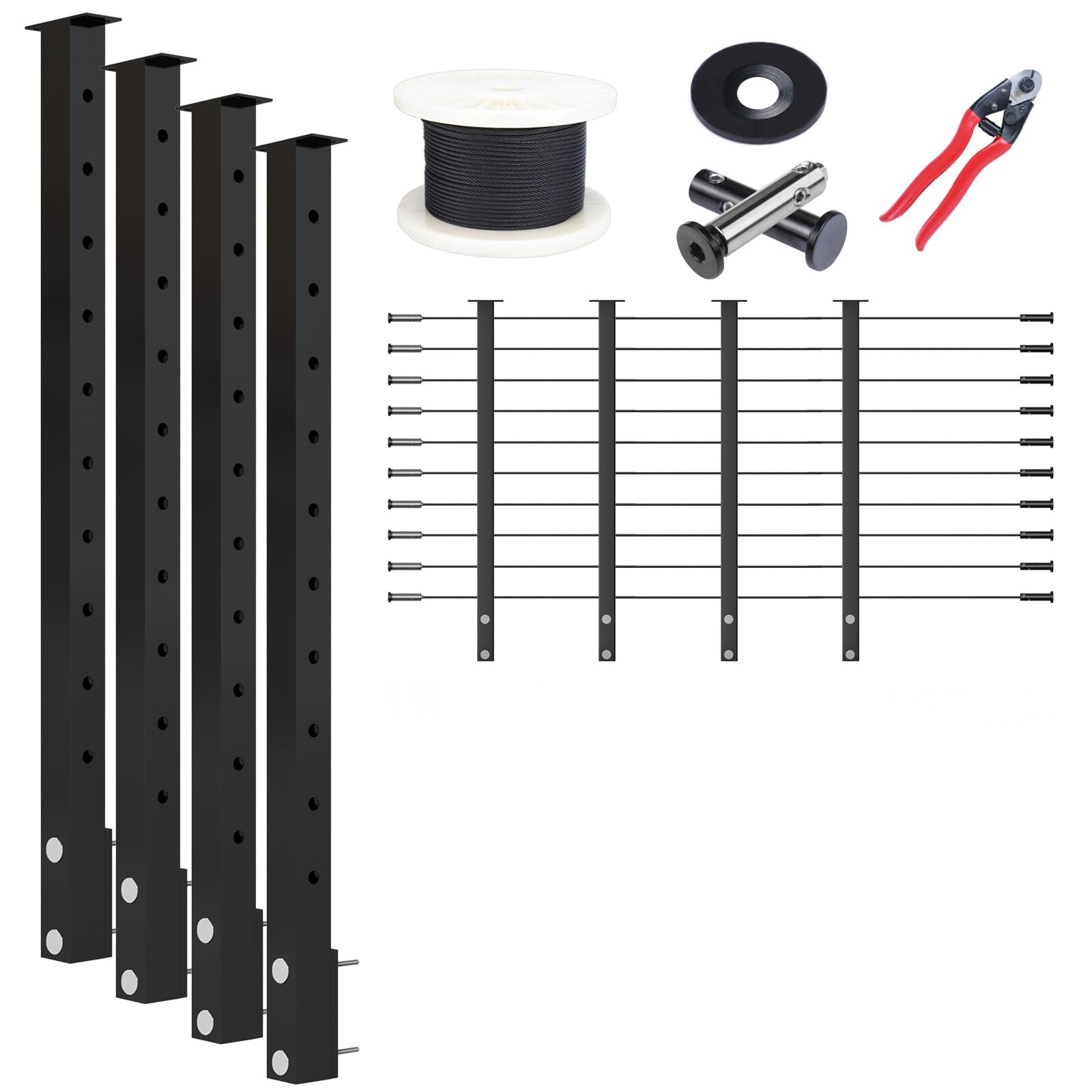 Etokfoks  15 20FT Modular Black Side Mount Cable Railing Kit Complete Set Cable Railing System for Decks Adjustable 4 Kit