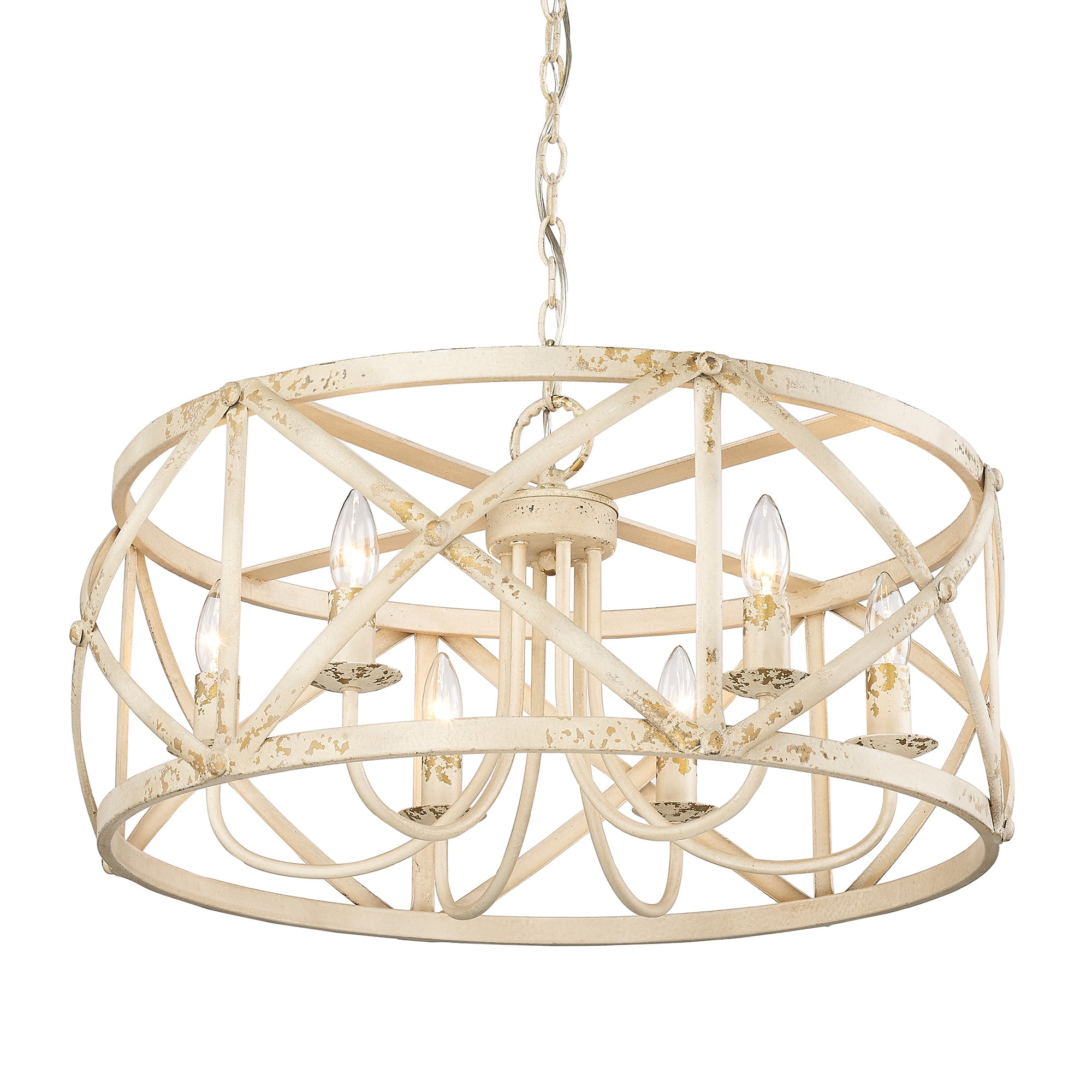Antique Ivory Drum 6-Light Steel Chandelier