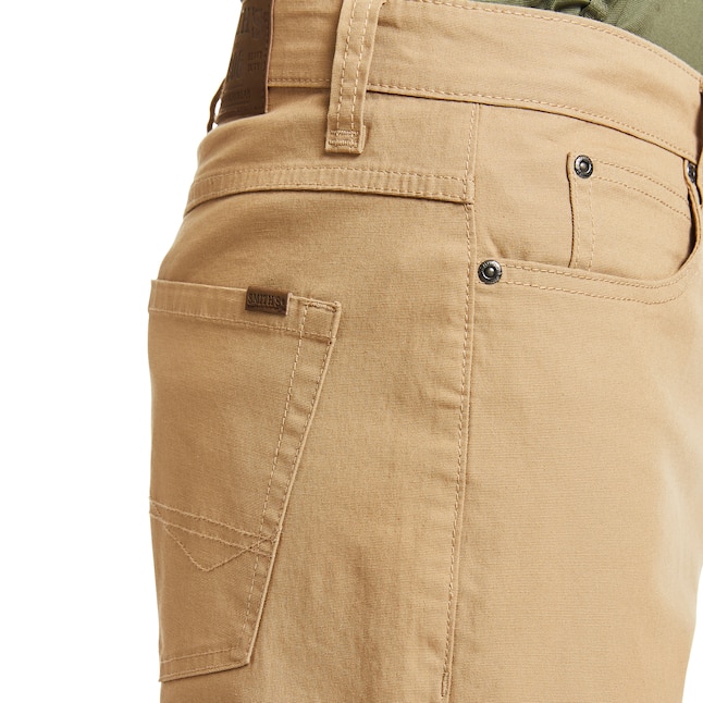 Smith's Workwear Men's Relaxed Fit Khaki Stretch Canvas Work Pants (38 ...