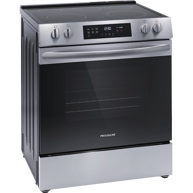 Frigidaire 30-in Glass Top 5 Burners 5.3-cu ft Steam Cleaning Slide-in Electric  Range (Stainless Steel) in the Single Oven Electric Ranges department at