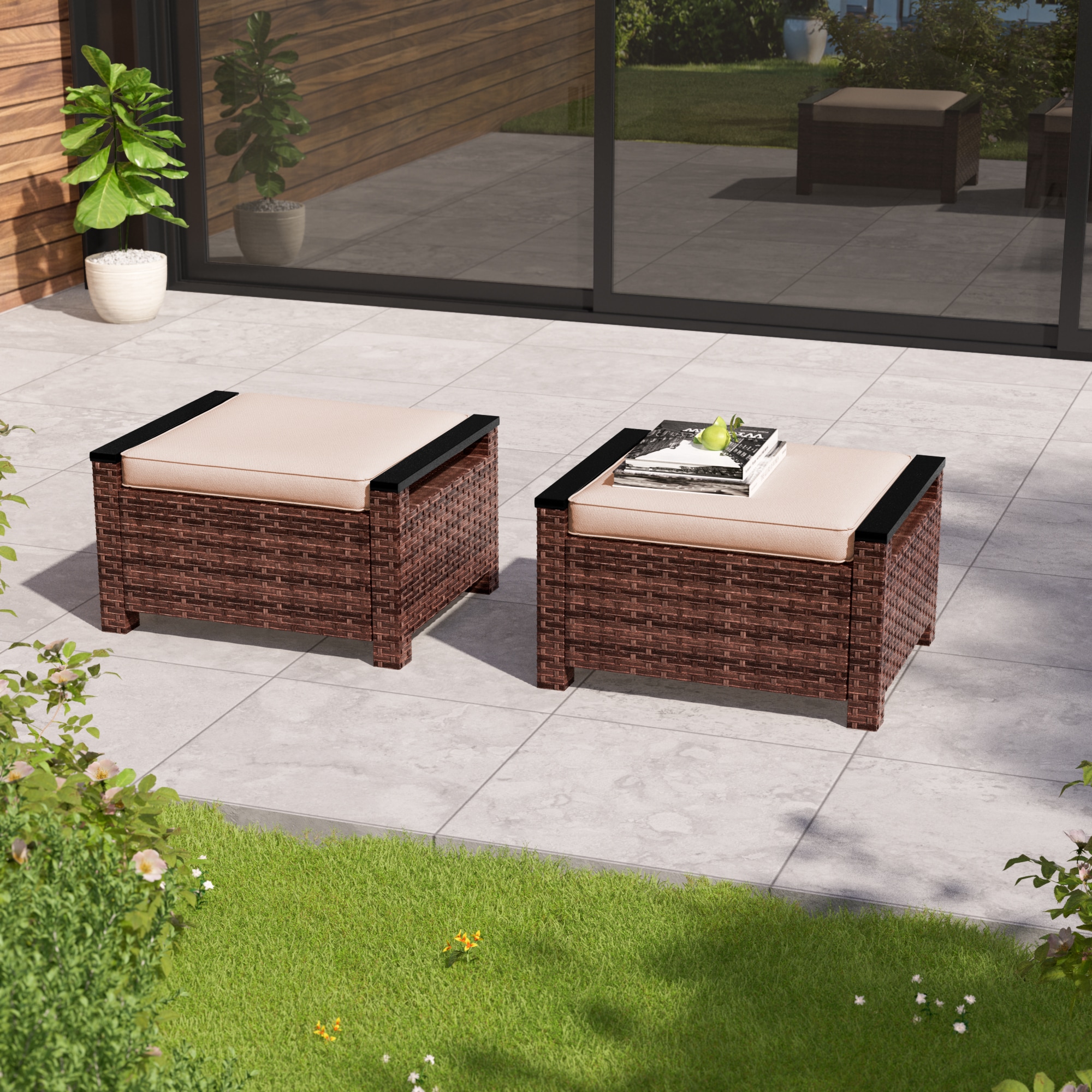 Sonkuki SD-PS-126S4BSD Patio Conversation Set 2 -Piece Wicker Patio Conversation Set with Beige Cushions
