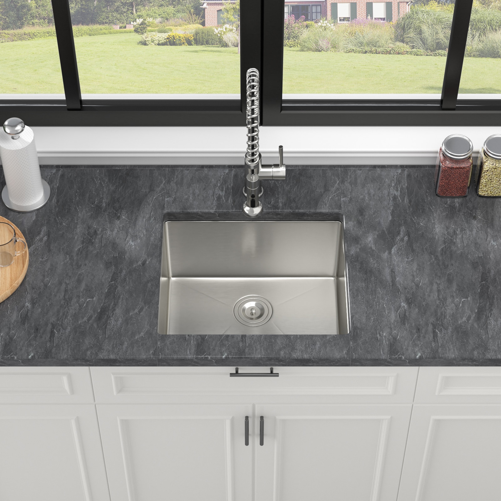 SUNALLY 21 in Undermount Sink 21 in X 18 in X 9 in Undermount Stainless ...