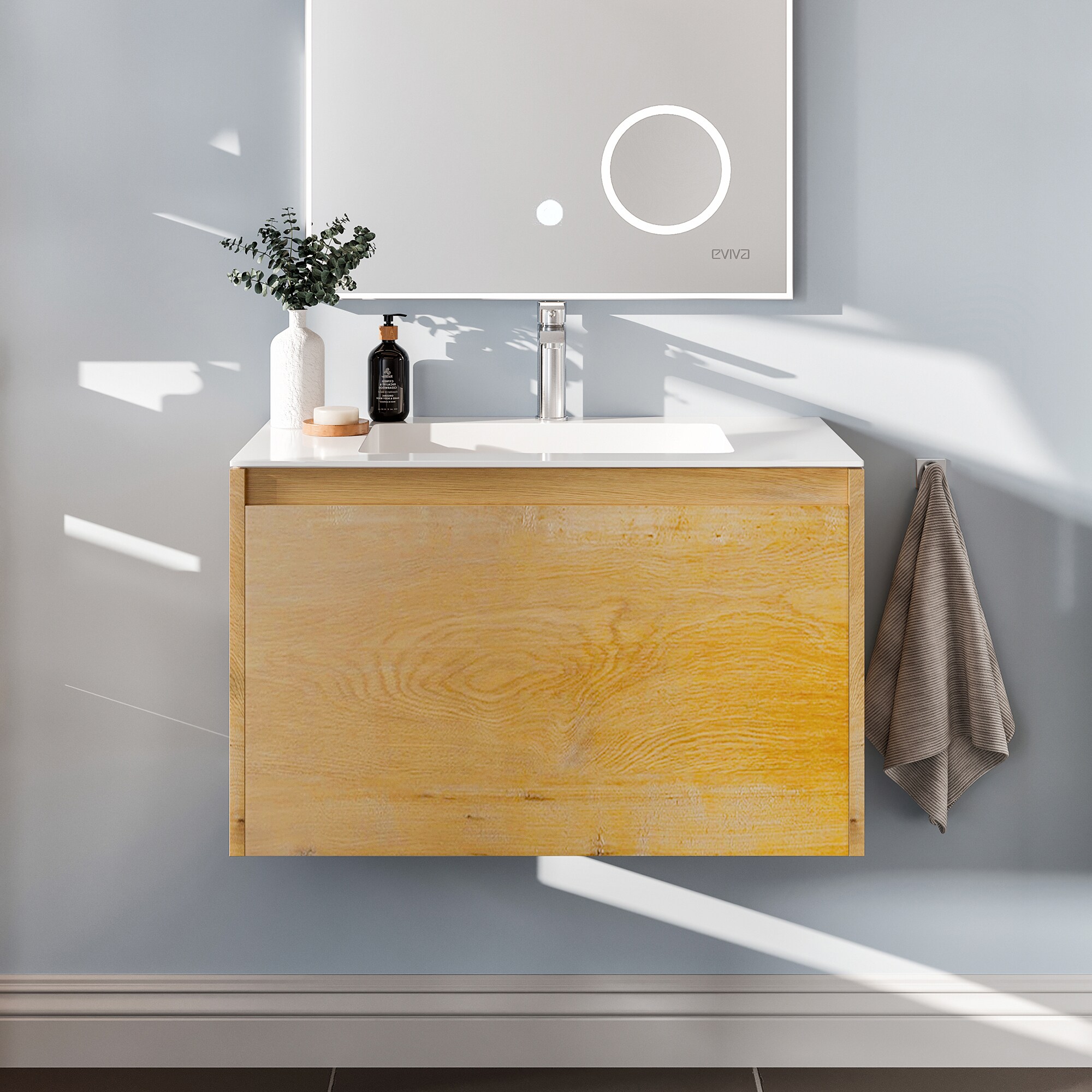 Eviva EVVN692-24OAK Maderia 24-in Oak Single Sink Floating Bathroom Vanity with W Acrylic Top