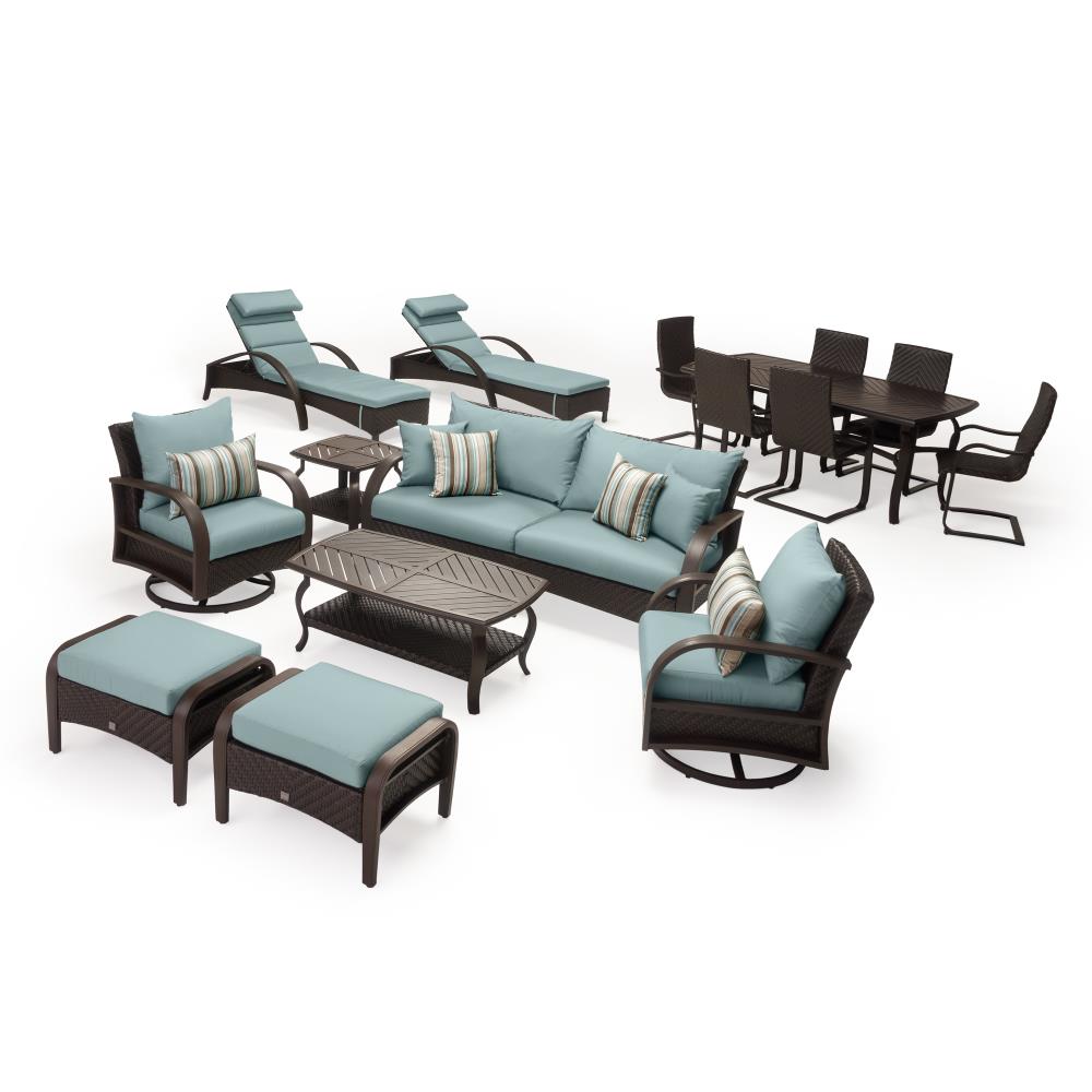 RST Brands OP-PEEST16-BAR-BLS-K Barcelo 16-Piece Wicker Patio Conversation Set with Blue Sunsharp Cushions