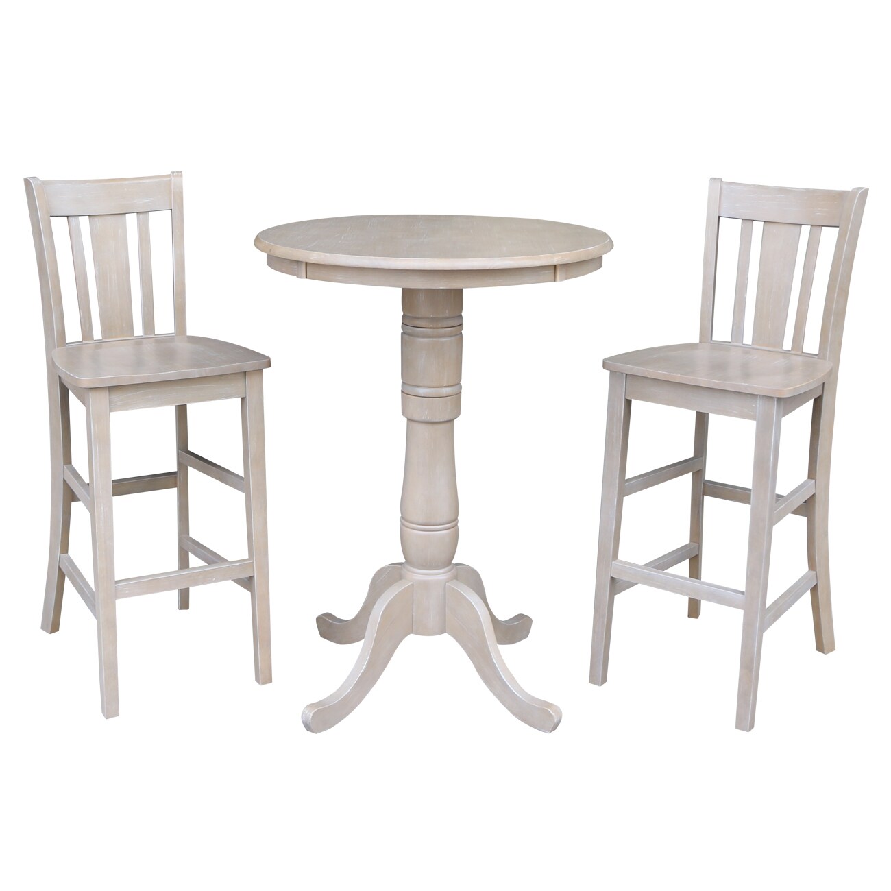 International Concepts K09-30RT-6B-2-S103-2 Washed gray taupe Casual Dining Room Set with Round Table ( Seats 2 )