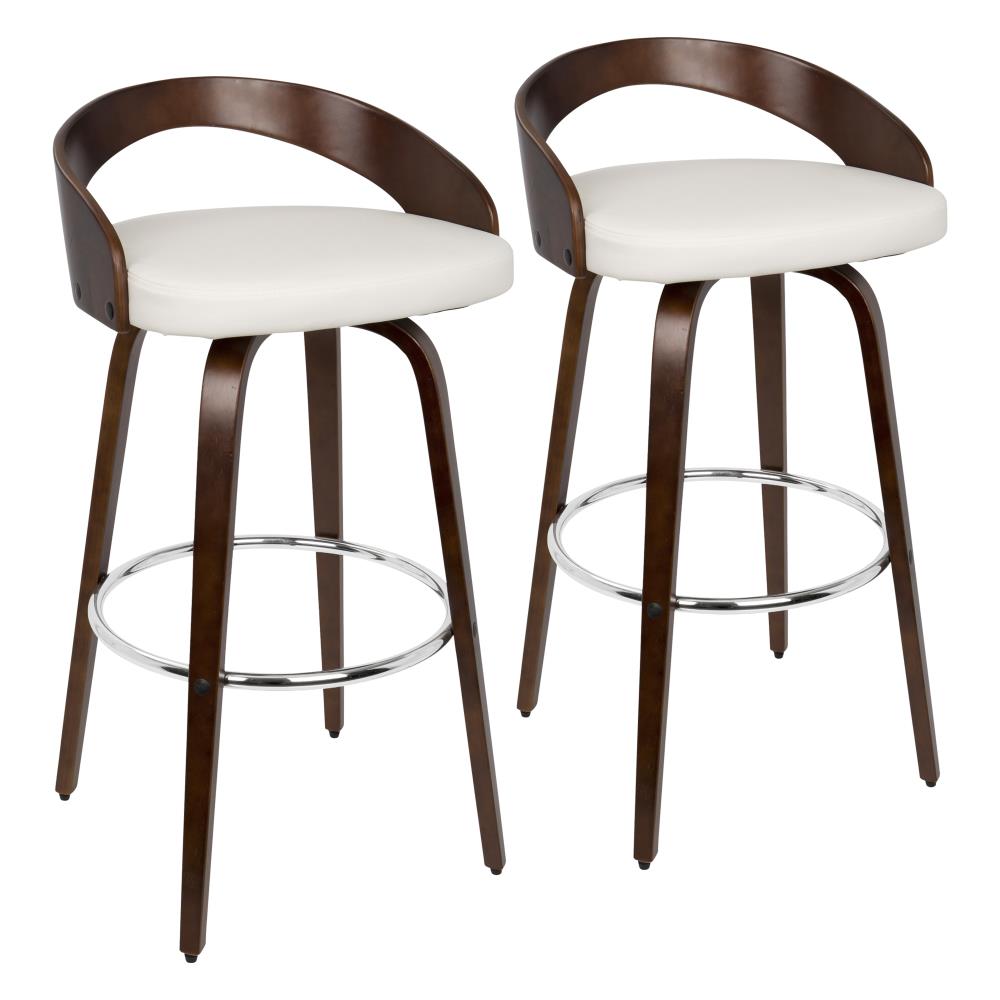 LumiSource B30-GROTTOR CHW2 Grotto Set of 2 Cherry Wood, White Pu, Chrome 35.25-in H Bar height Upholstered Swivel Wood Bar Stool