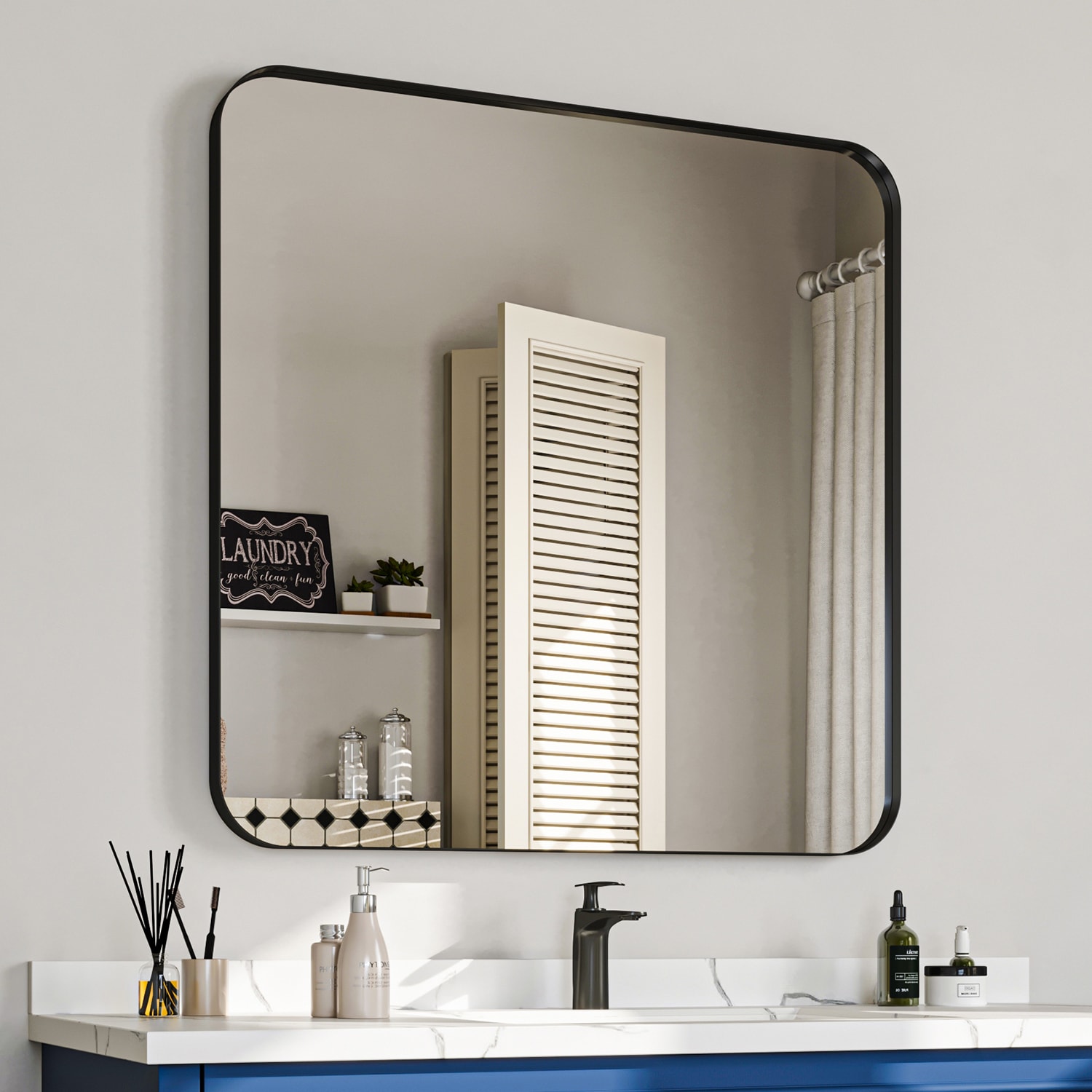 waterpar WPLO-2300 36-Inches x 36-Inches Polished Rectangle Bathroom Vanity Mirror ( Matte Black )