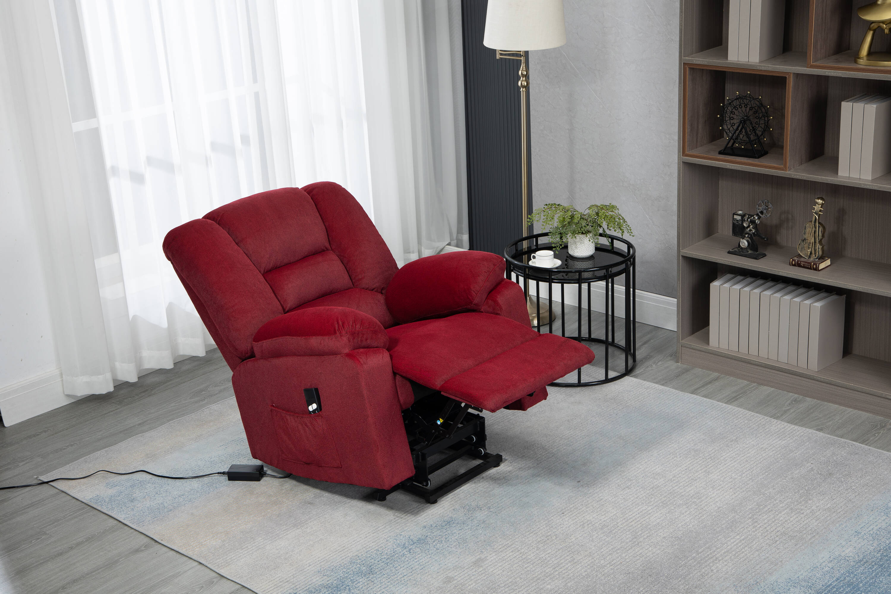 WELLFOR Power Lift Recliner Chair for Elderly Red Polyester Upholstered Tufted Powered Reclining Recliner with Lift Assistance | CAN-JR146