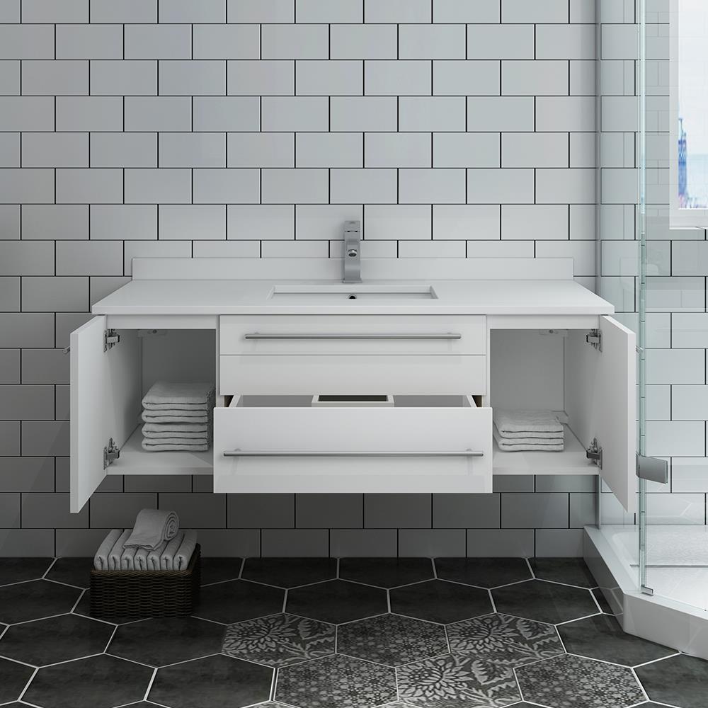 Fresca Lucera 48 In White Undermount Single Sink Floating Bathroom Vanity With White Quartz Top 