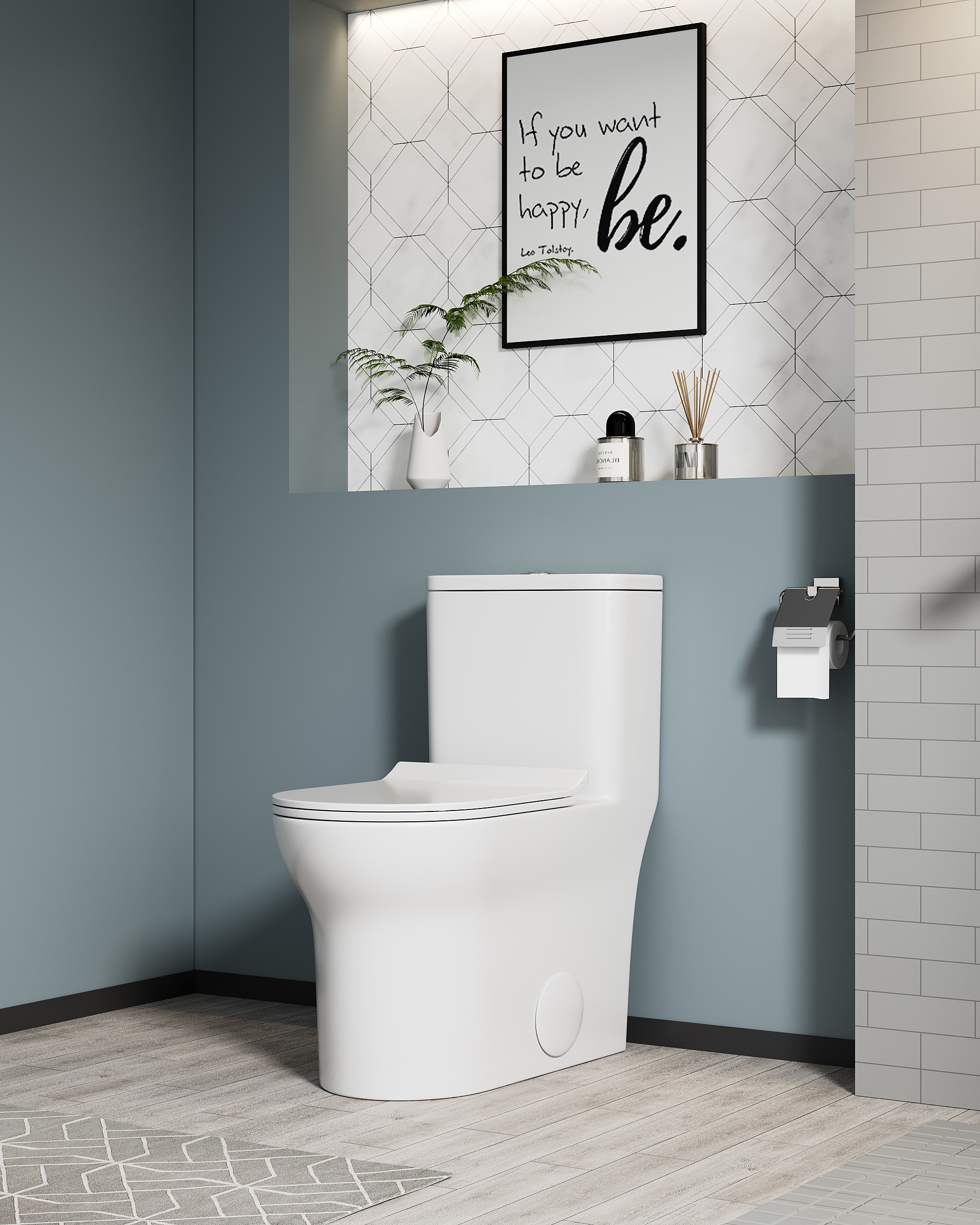 Huluwat - White One Piece Toilet with Dual Flush Comfort Height and Soft Close Seat