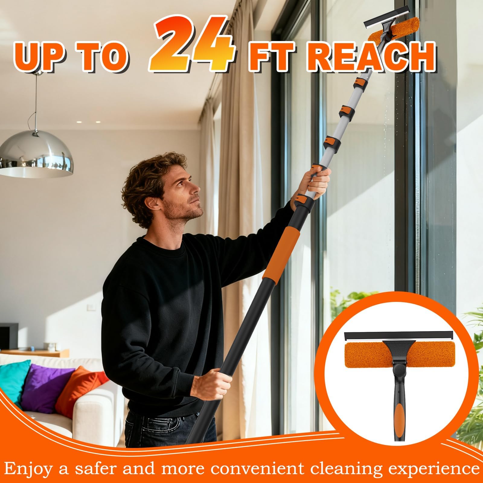 Aoibox 1 Kit 30FT Reach Window Squeegee and Washer with 5-24FT Aluminum ...