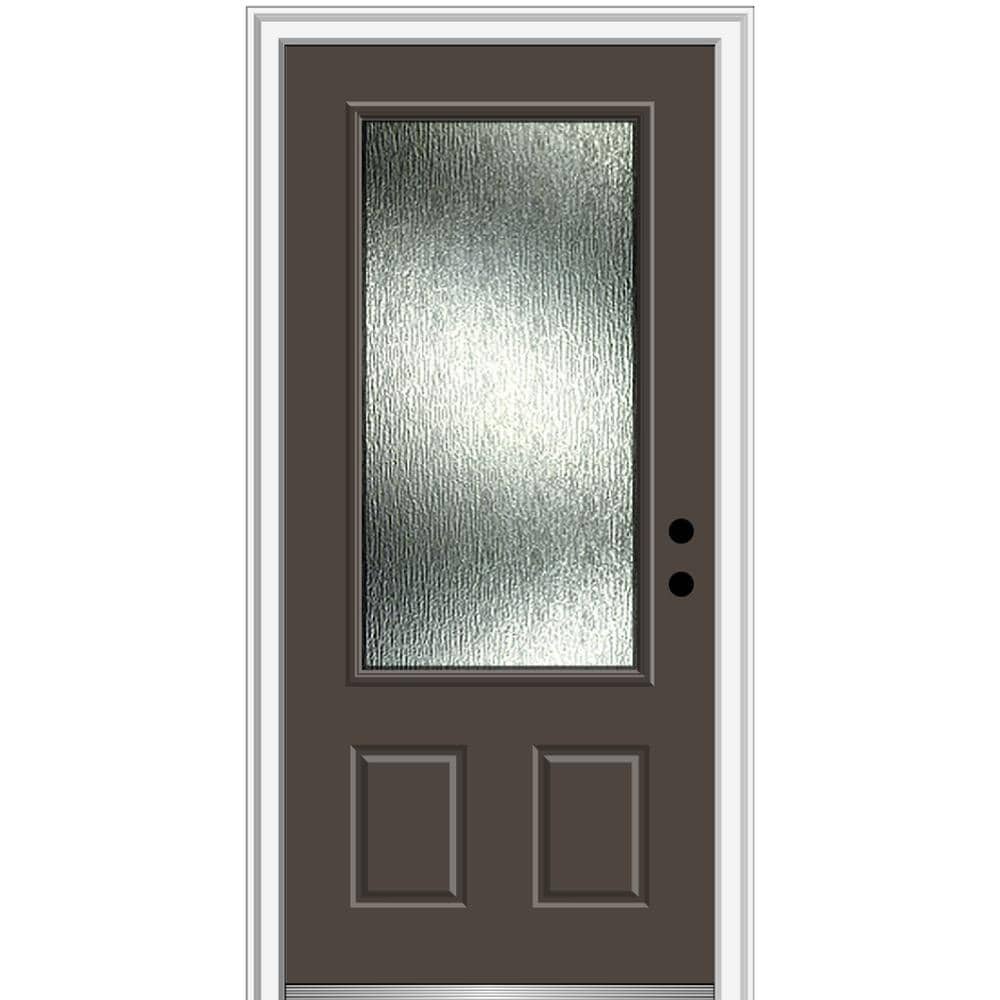 MMI DOOR ZZ367092L Rainglass 36-in x 80-in Fiberglass 3/4 Lite Left-Hand Inswing Brown Painted Prehung Front Door with Brickmould Solid Core