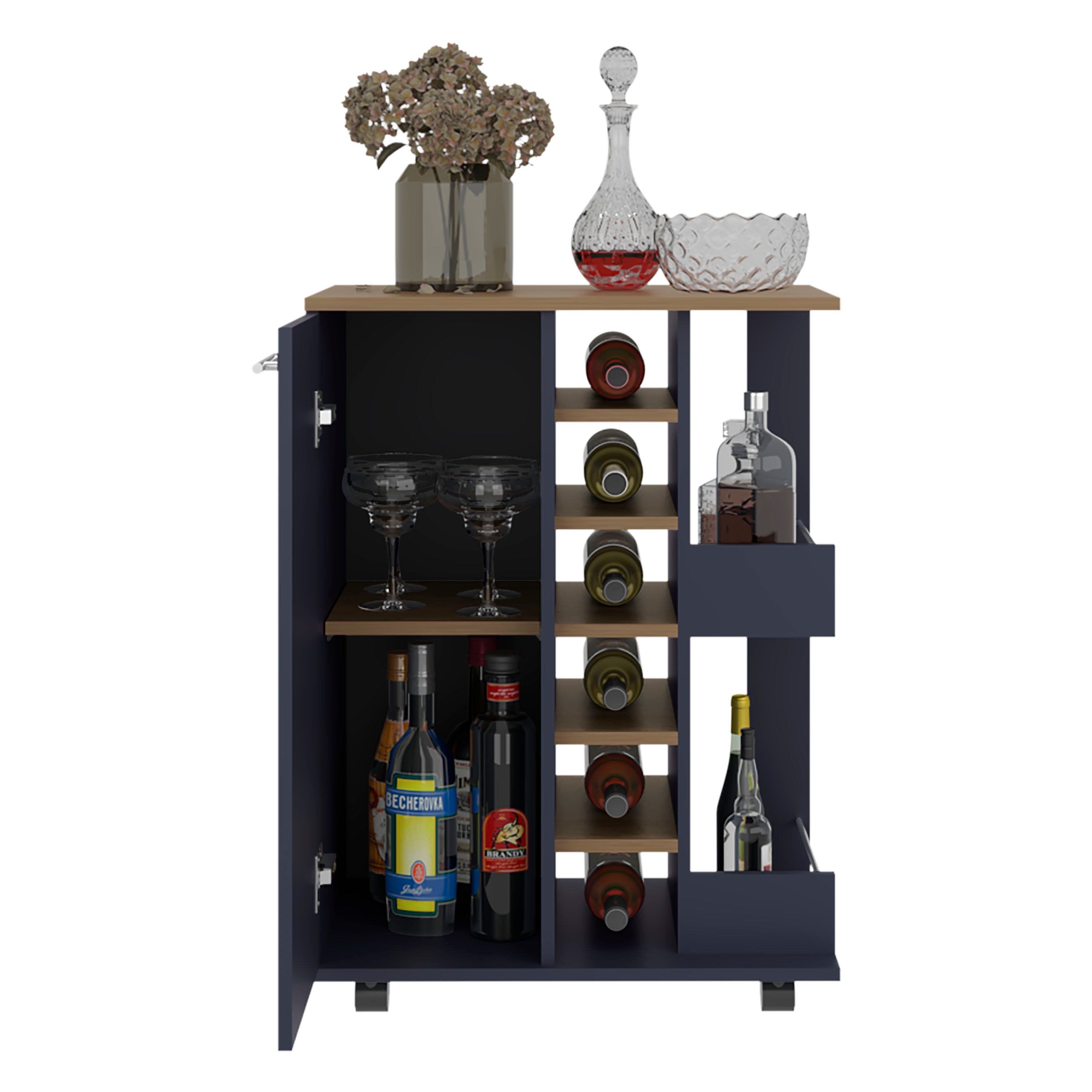 Blisstyle Kronos Ash and Kronos Blue Bar Cabinet with Bottle Racks Wine ...