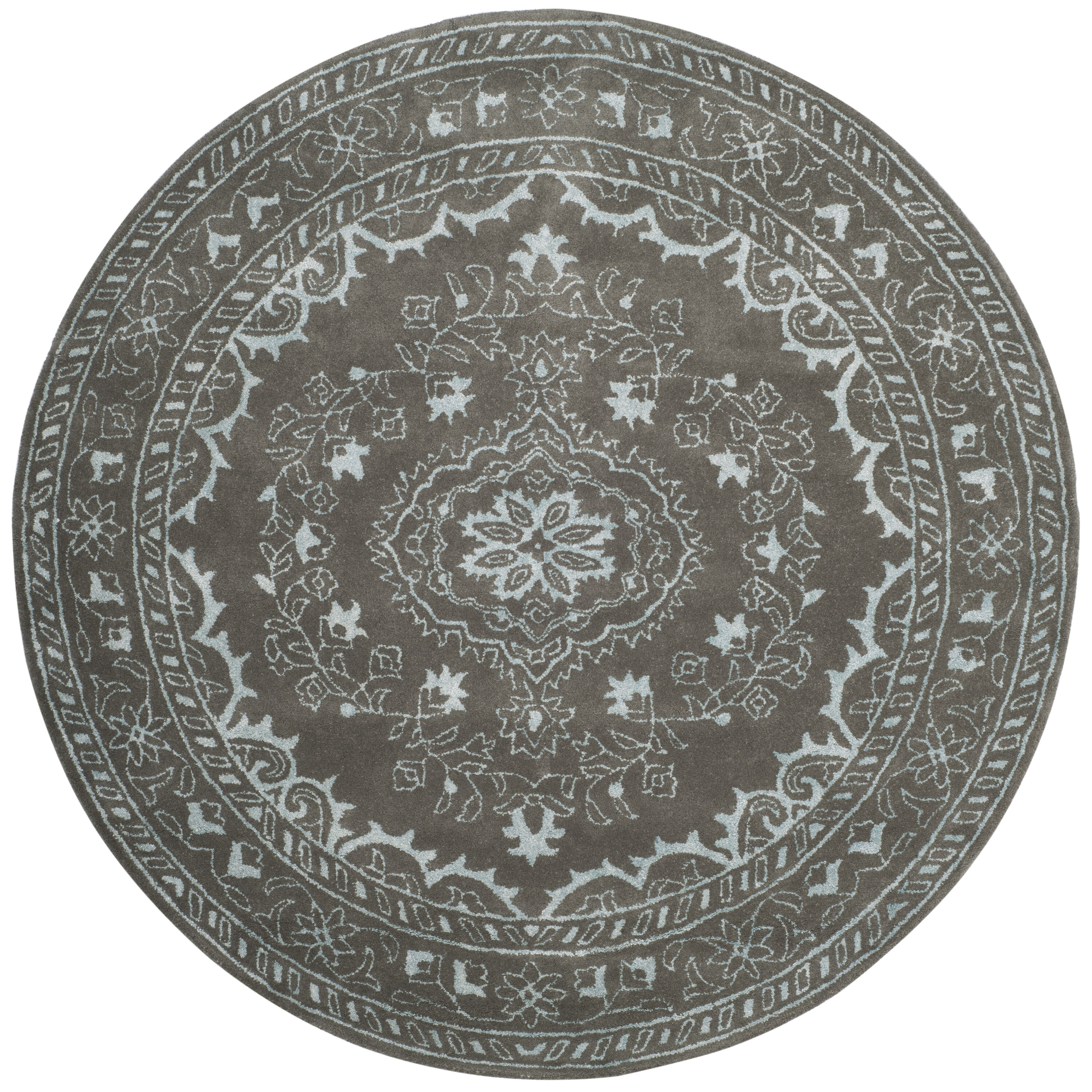 Safavieh GLM533D-6R Glamour Juno 6 x 6 (ft) Tufted Synthetic Dark Gray Round Indoor Floral/Botanical Vintage Area rug