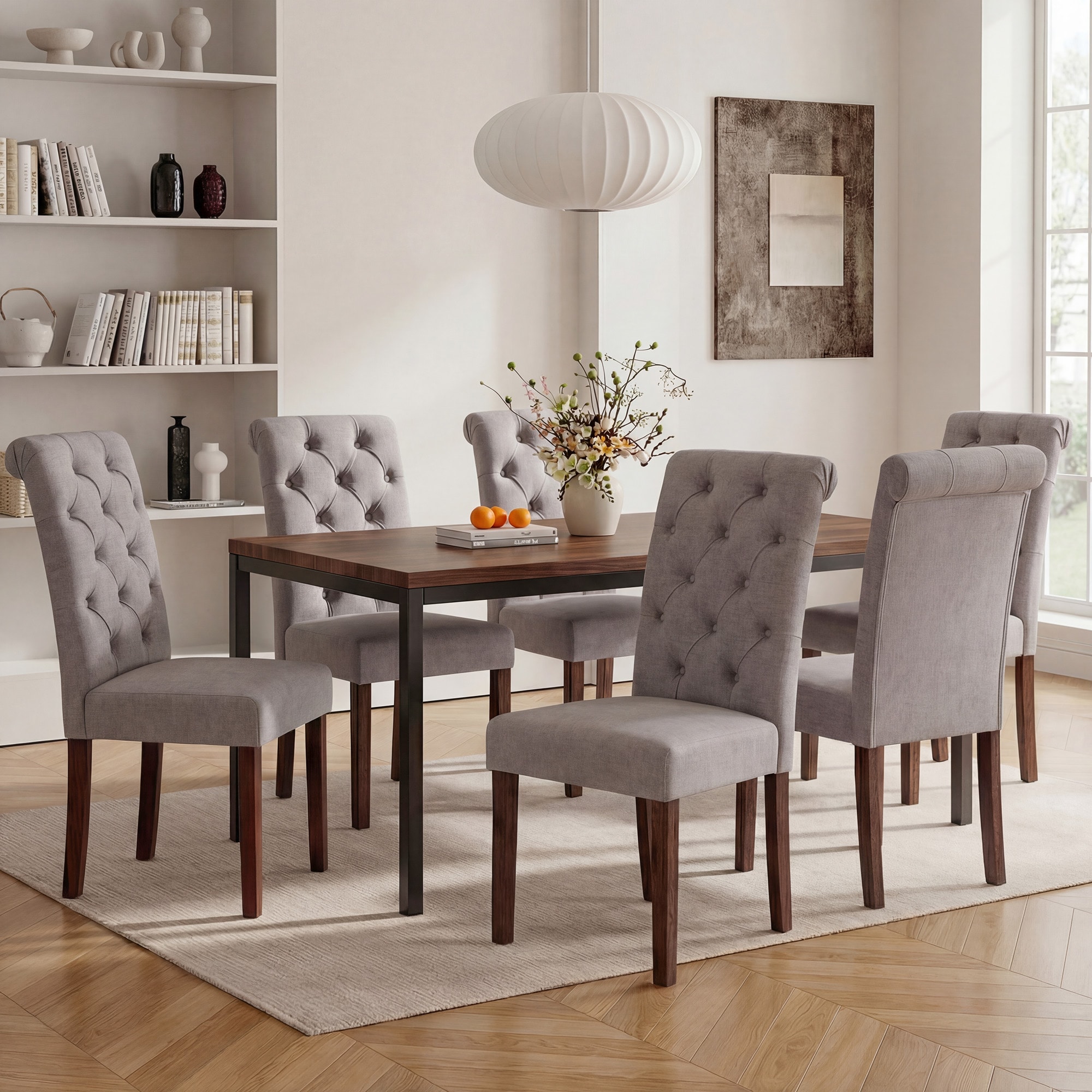 ViviHav - Set of 6 Upholstered Parsons Taupe Dining Chairs Solid Wood Frame