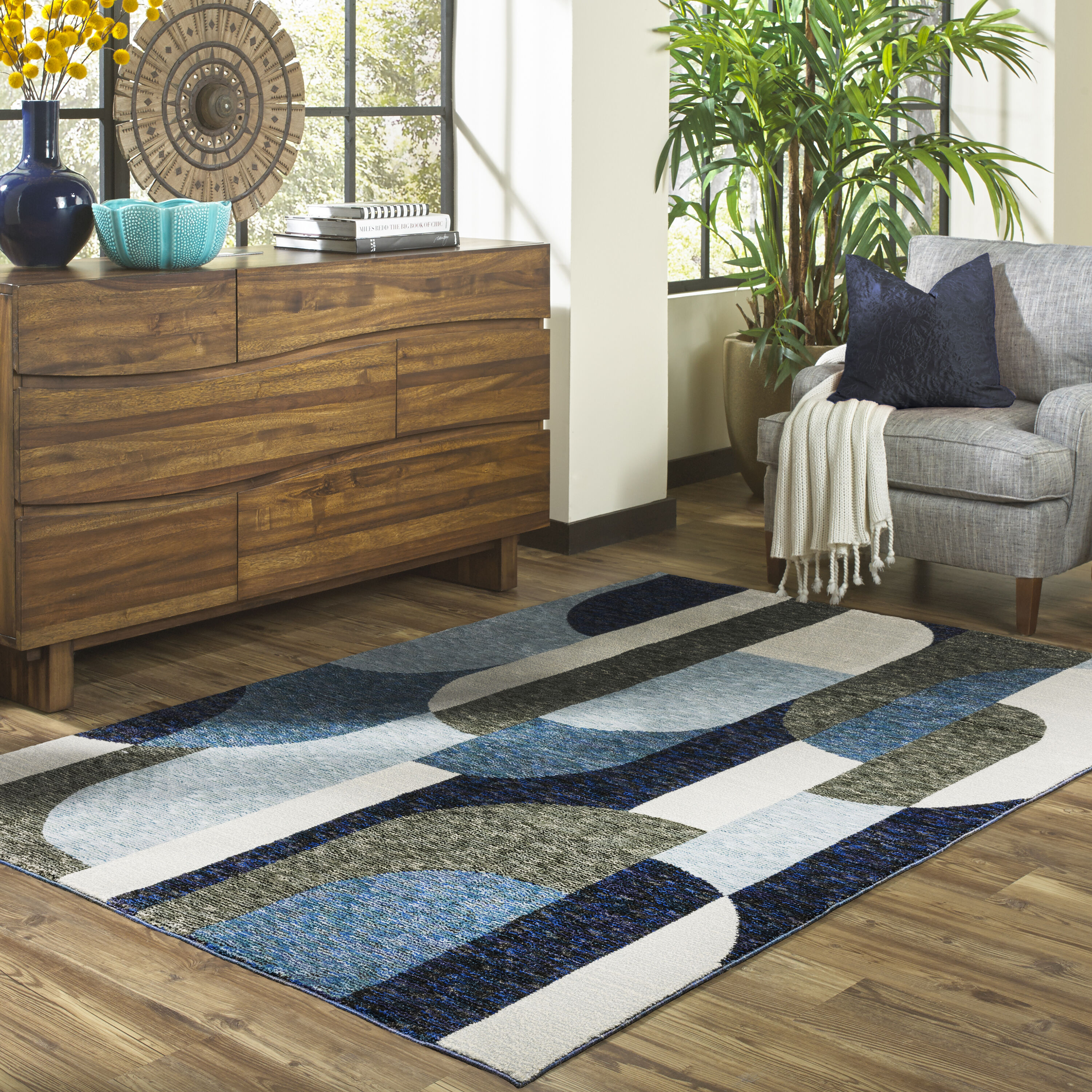 Archer Lane STRSTRA034L Eastmoor 3 x 5 (ft) Nylon Blue Rectangular Indoor Geometric Area rug