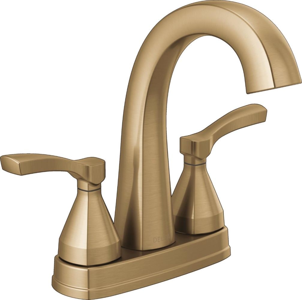 Delta 25775-CZ-PR-MPU-DST Stryke Lumicoat Champagne Bronze 4-in centerset 2-handle WaterSense Mid-arc Residential Handle Bathroom Sink Faucet with Drain