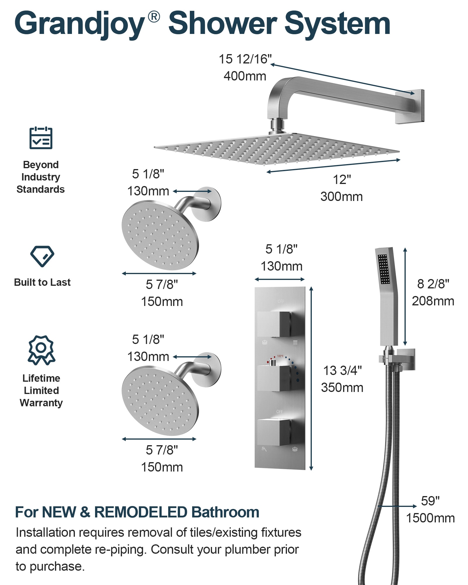 GRANDJOY SFS-1066-NK12 Showerhead-Bar-Panels - View #14