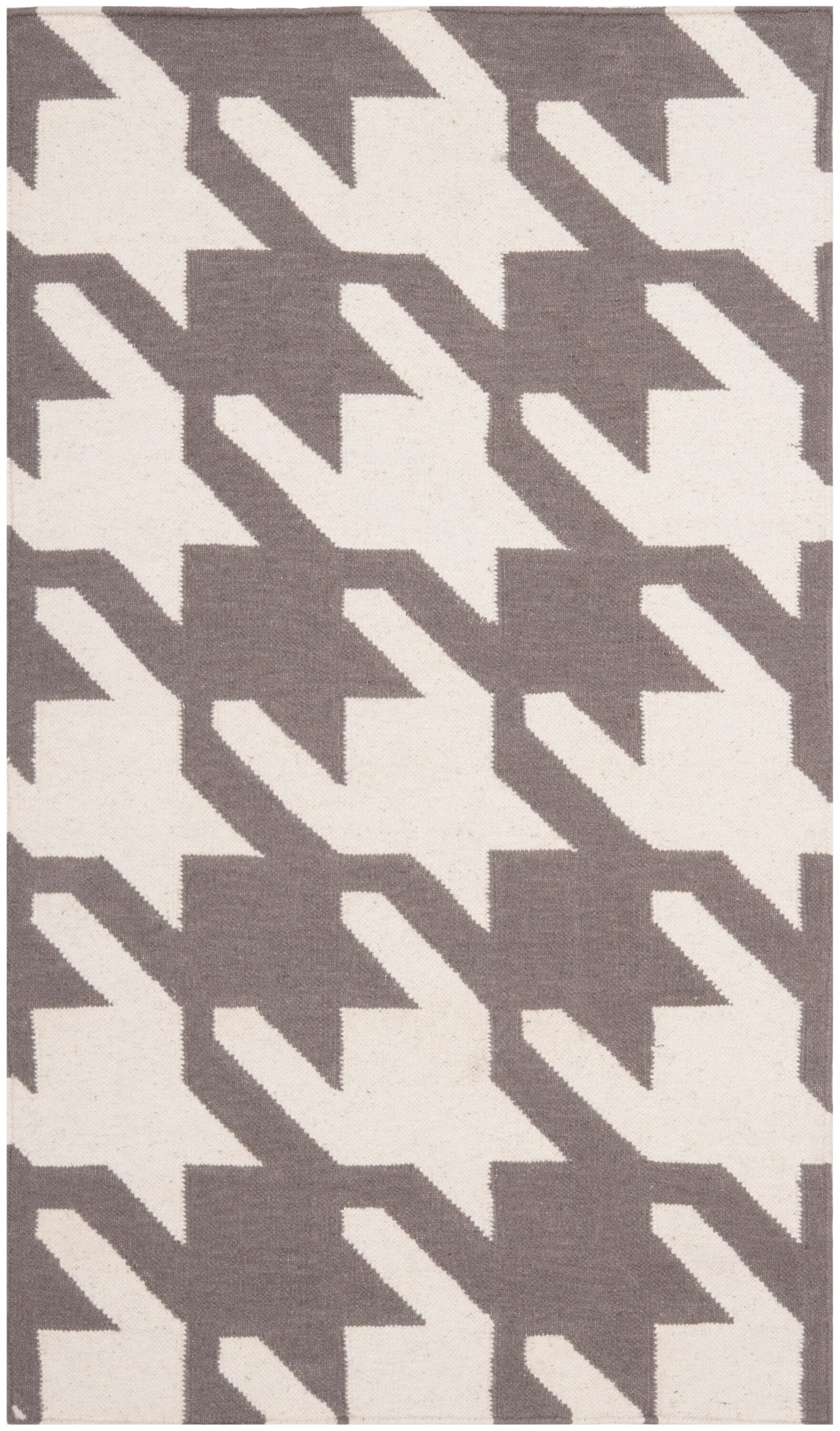 Handwoven Gray and Ivory Geometric Wool Accent Rug 2'-6" x 4'