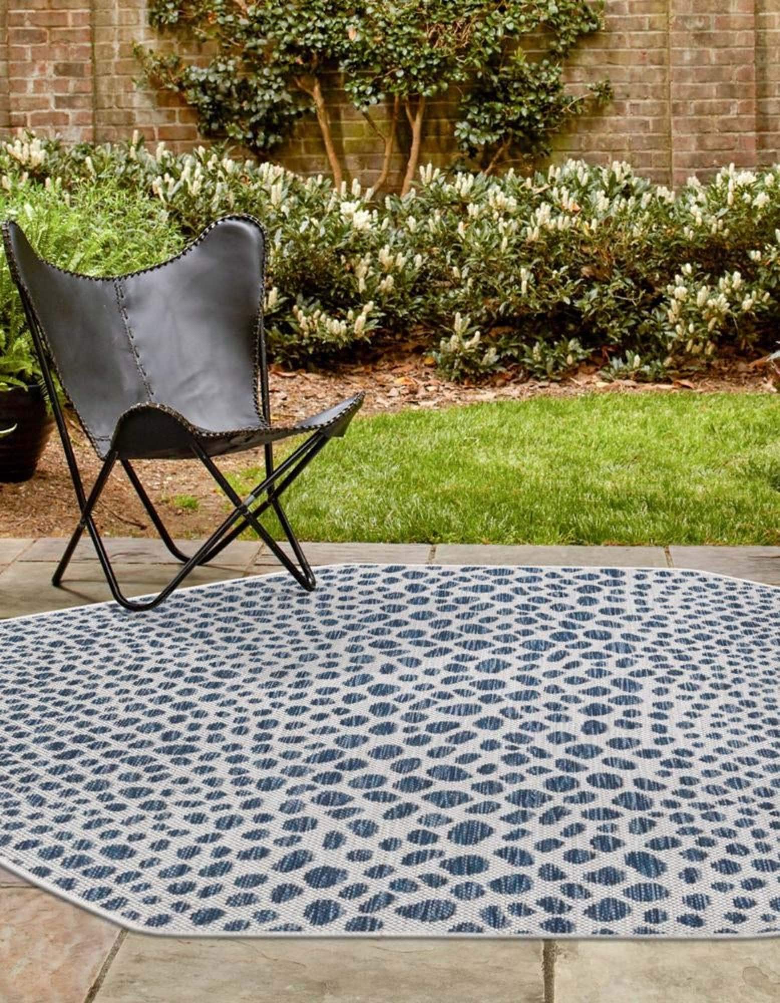 Unique Loom 3182500 Jill Zarin Cape Town 8 x 8 (ft) Loomed Polypropylene Blue Octagonal Indoor/Outdoor Animal print Area rug