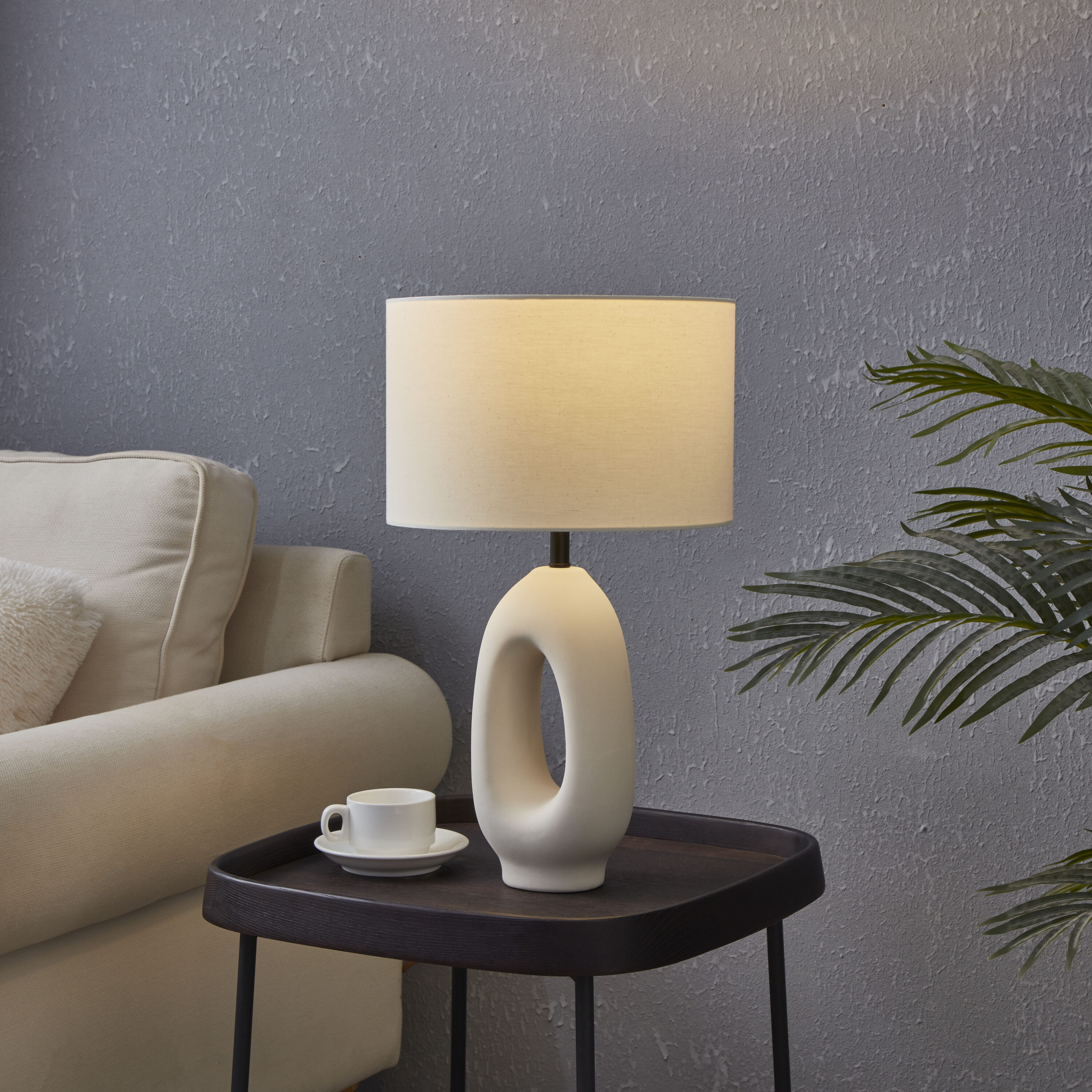 Artemis 22" White Ceramic Table Lamp with Cotton Shade