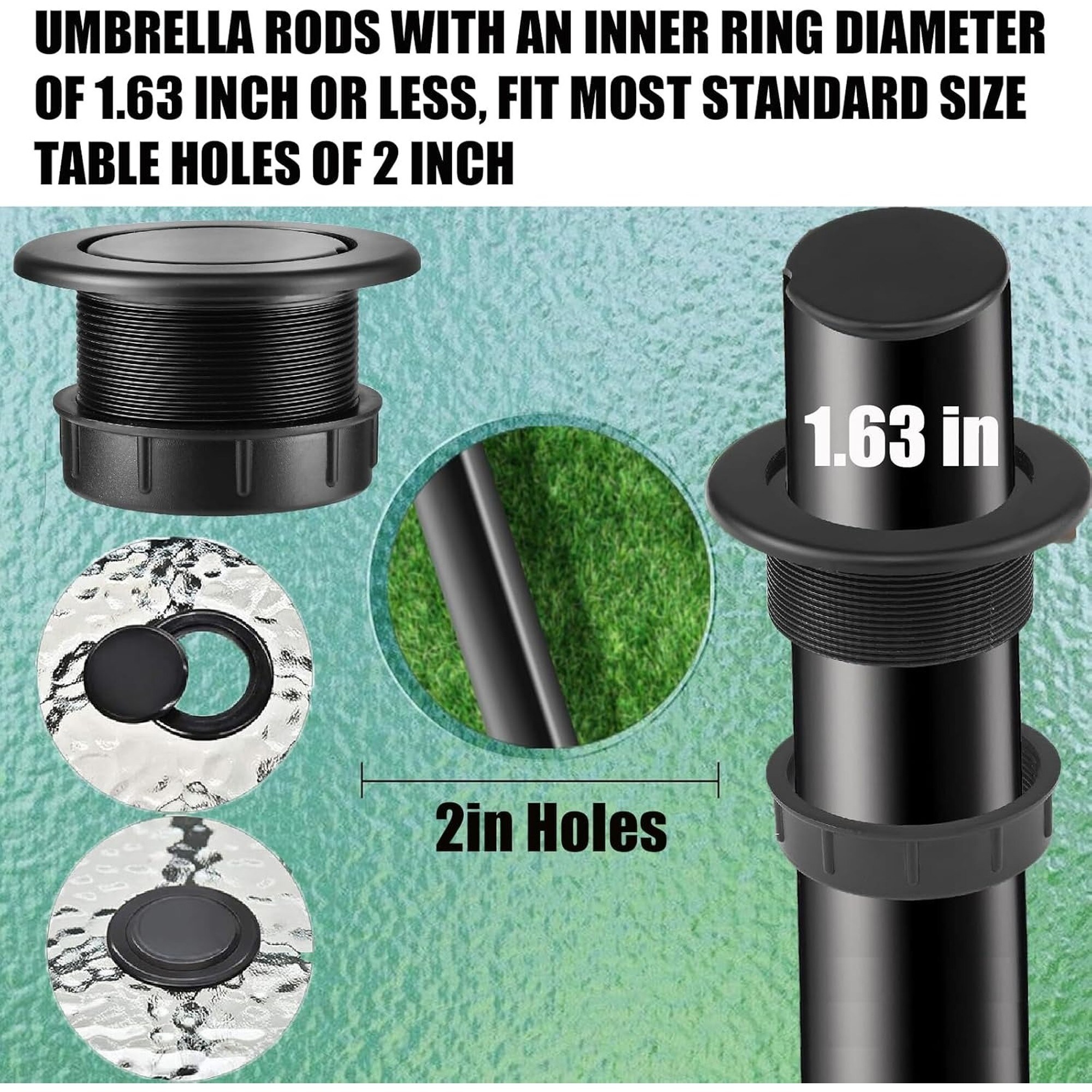 Angel Sar Black Thicker Patio Table Umbrella Hole Ring Plug Cap Set ...