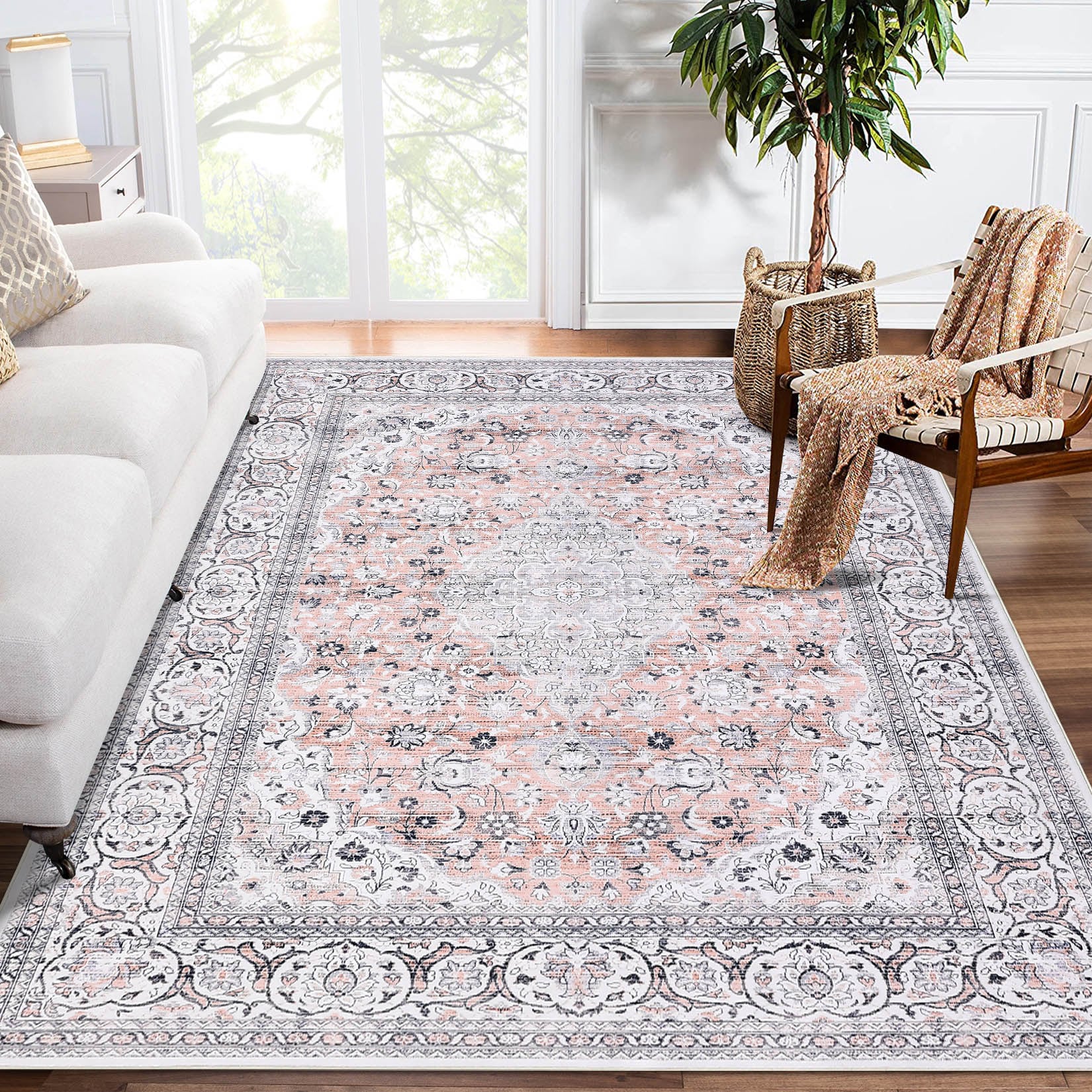 Garvee YXY-LO-PHO-0YNIE7K8 5 x 7 (ft) Loomed Polyester Pink Rectangular Indoor Tribal Persian Machine washable Area rug