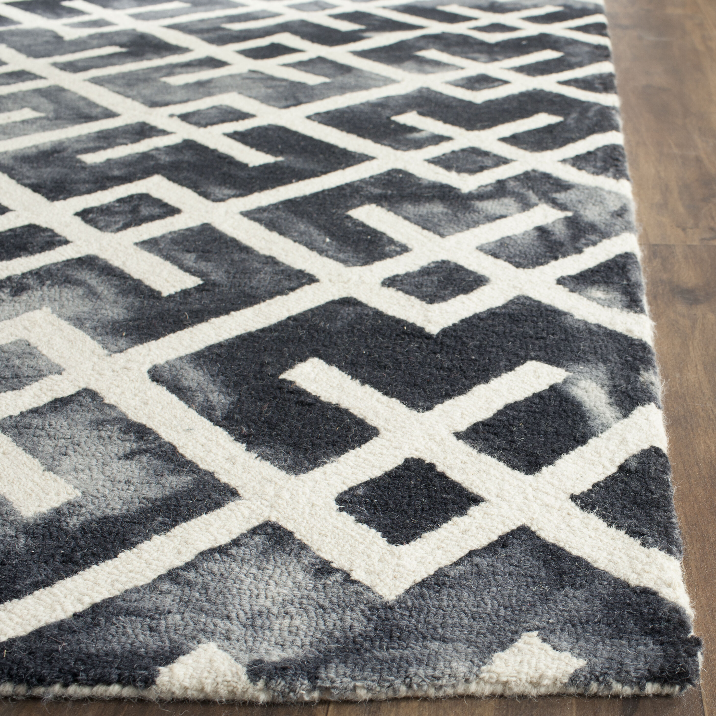 Ivory and Graphite Hand-Tufted Wool Area Rug, 8' x 10'
