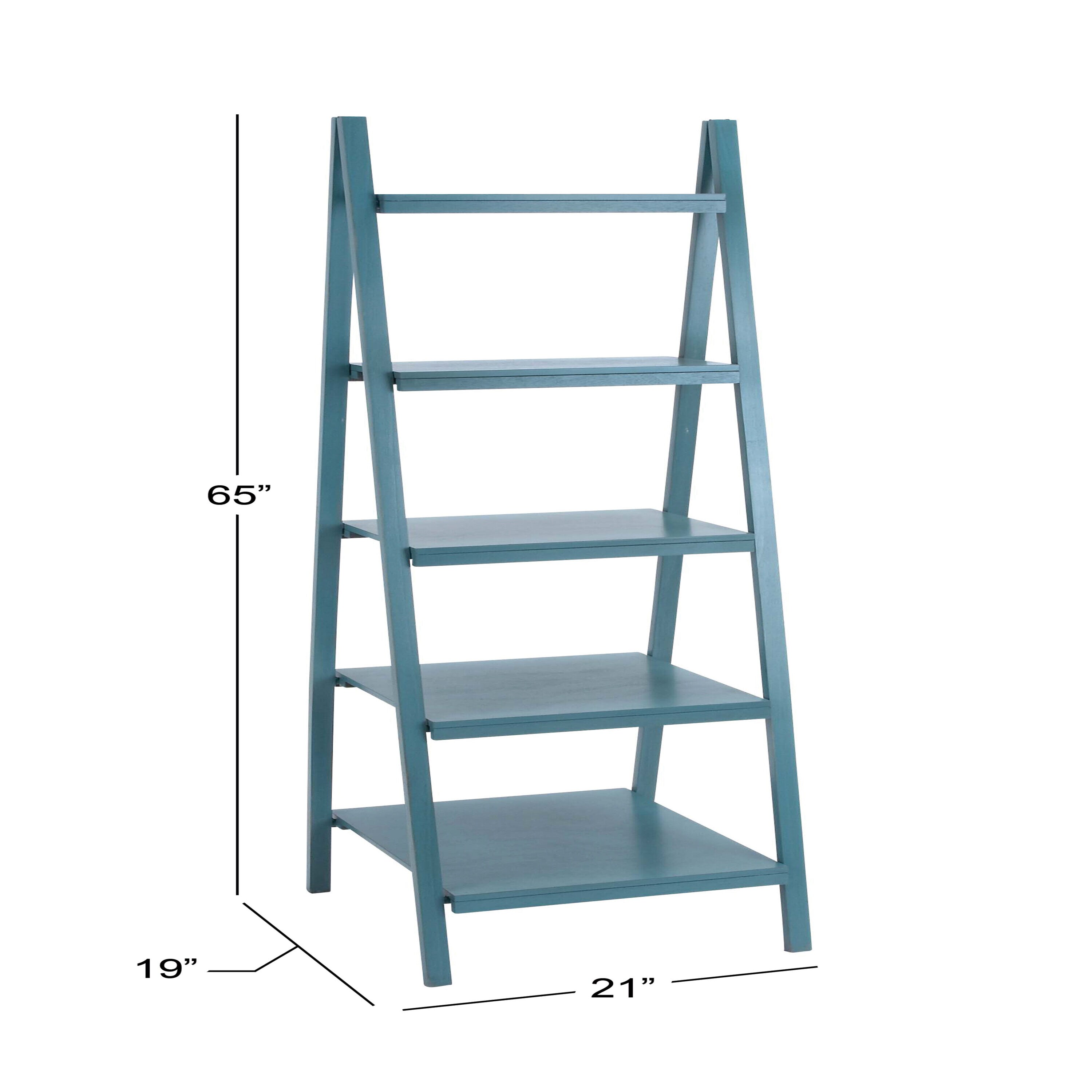 Grayson Lane Turquoise Wood 4-Shelf Ladder Bookcase (19-in W x 65-in H ...
