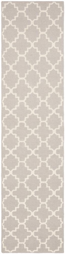 Safavieh DHU554G-212 Dhurries Malina 2 x 12 (ft) Wool Gray/Ivory Rectangular Indoor Trellis Coastal Runner rug