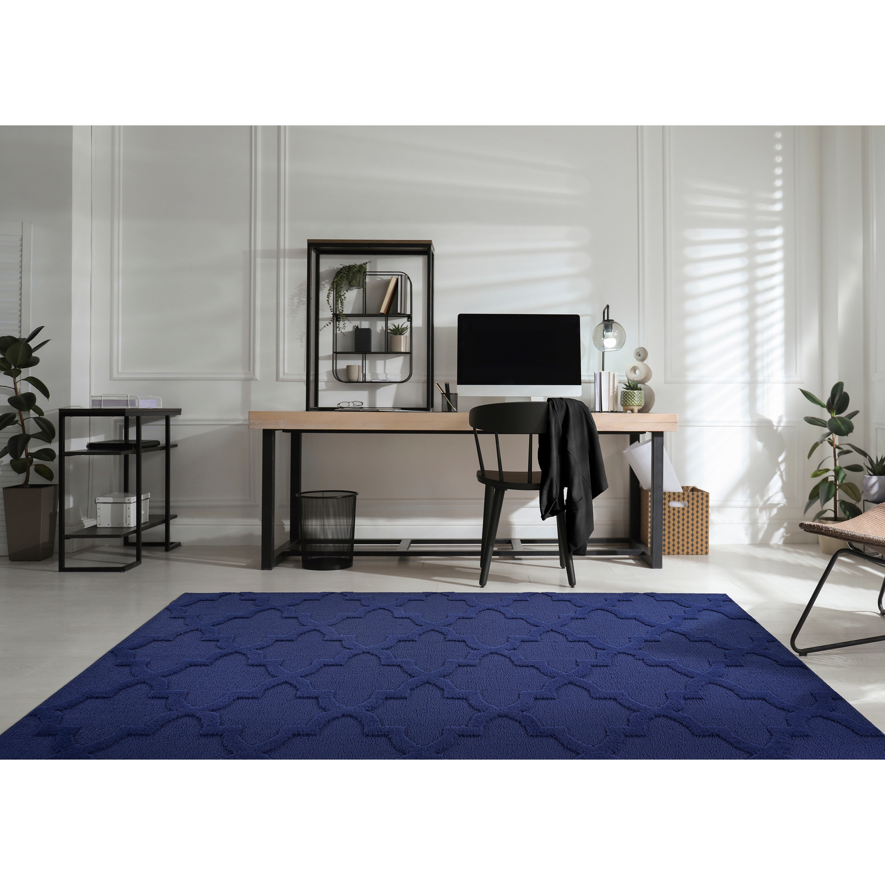 Garland Rug CL300N14414410 Quatro 12 x 12 (ft) Tufted Polypropylene Navy Square Indoor Geometric Farmhouse/Cottage Area rug