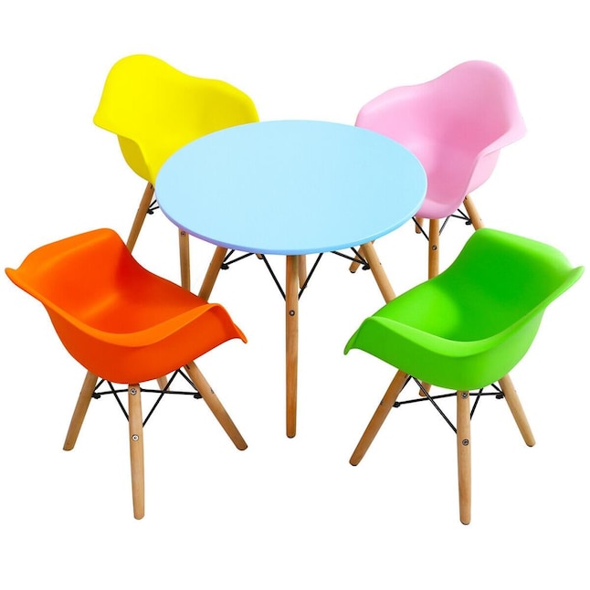Goplus 5 Pc Kids Modern Colorful Round, Toddler Round Table And Chairs Set