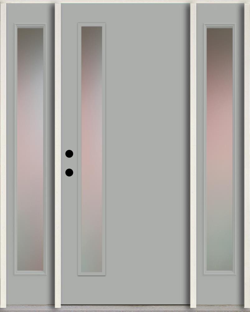RELIABILT LO1065427 Spotlights 56-in x 80-in x 4-5/8-in Fiberglass 1/4 lite Right-hand inswing Infinity Gray Paint Painted Prehung Front Door with Sidelights Insulating core