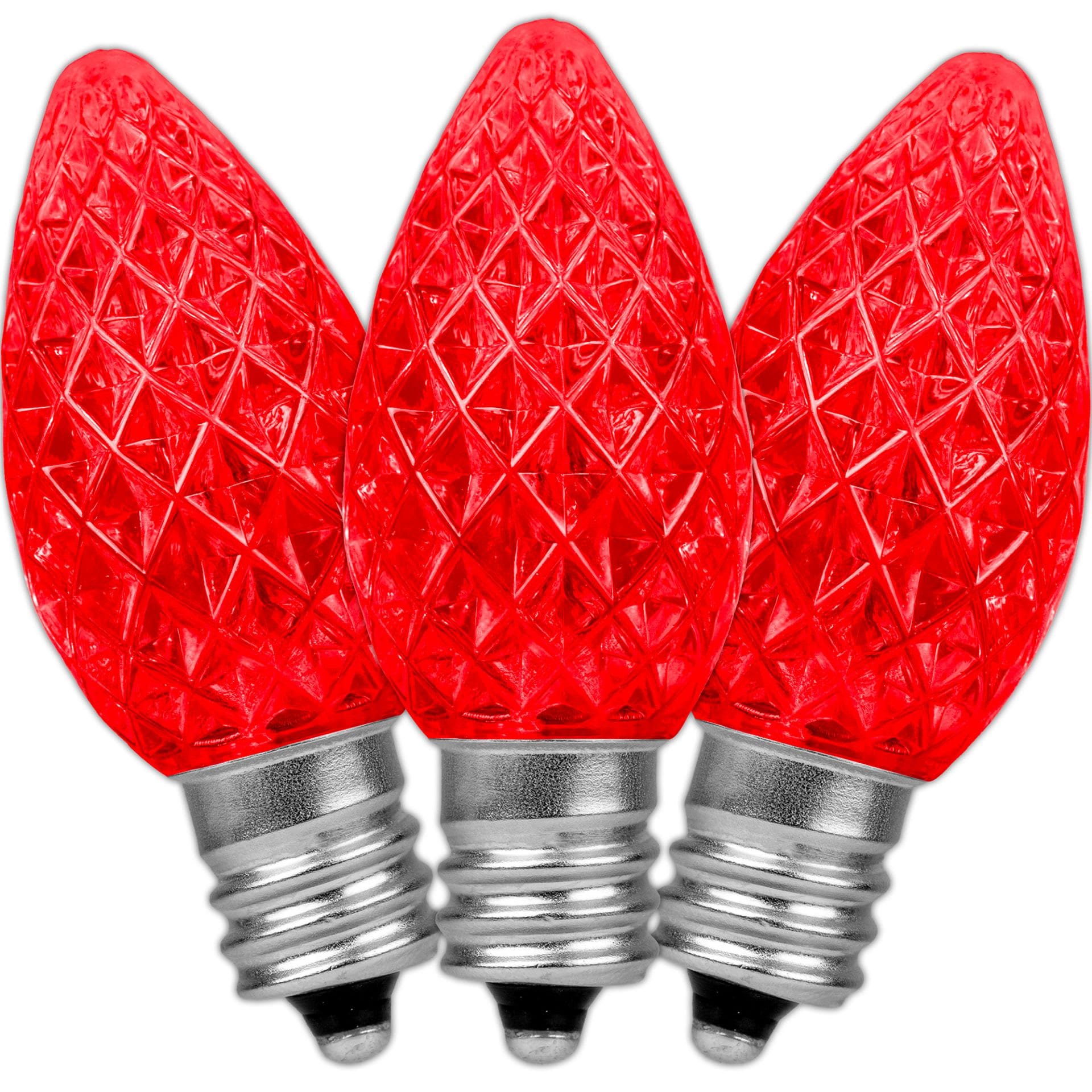 Novelty Lights LED-C7-DF-RE 25PK Red C7 LED Faceted Ultra Bright Dimmable Outdoor Christmas Light Replacement Bulbs LED Replacement Bulbs LED Bulbs Outdoor Light Bulbs String Light Bulbs