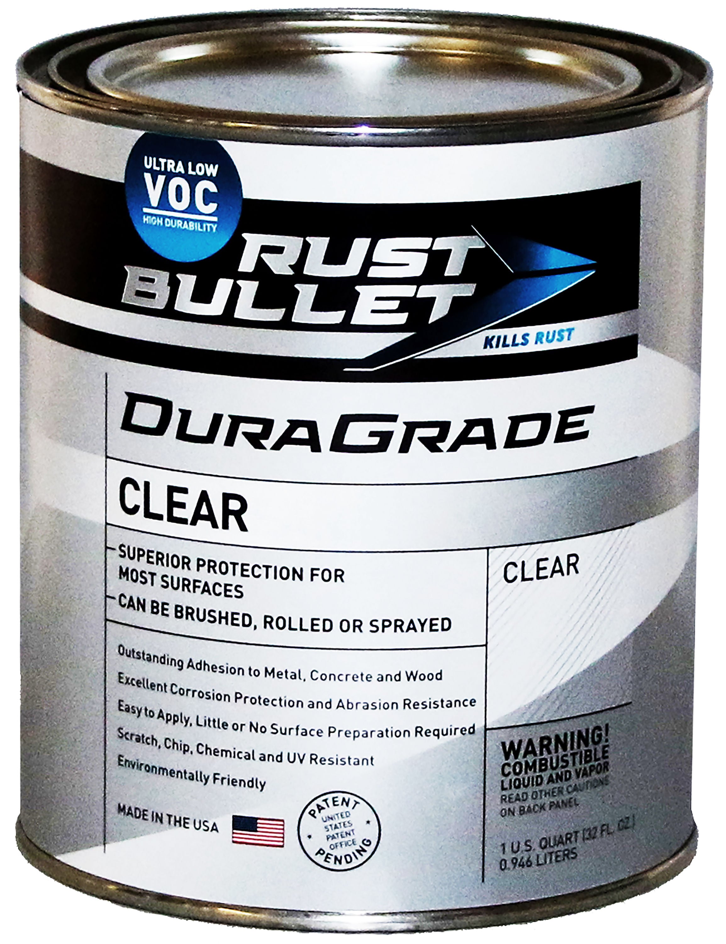 Rust Bullet DuraGrade Clear – High Performance Clear Coat for Concrete, Automotive, Wood and Metal Finishes, Impact Resistant, Ultra-Low VOC - Clear