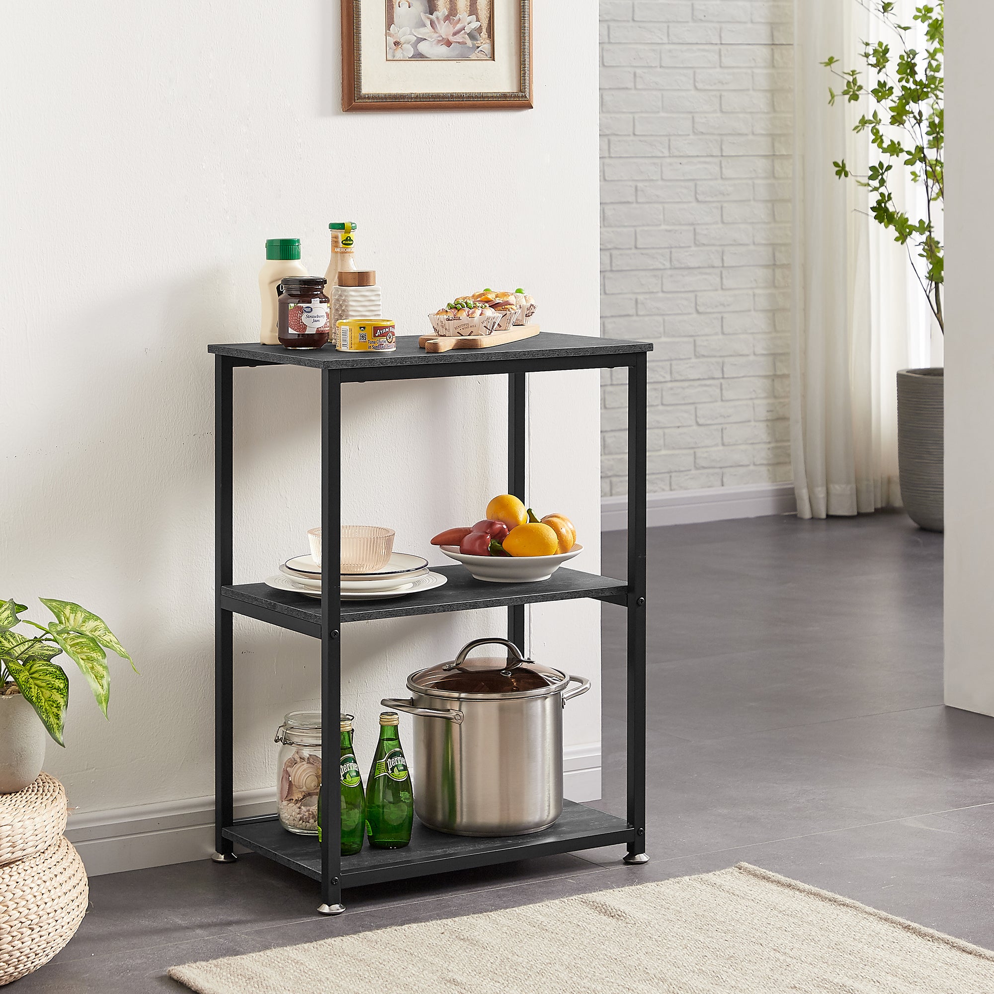 Vecelo LOE-XF-NT05-CGY Tall End Side Table 30in Height Nightstand with 3 Tier Storage Shelf for Living Room Bedroom Office Hallway Study