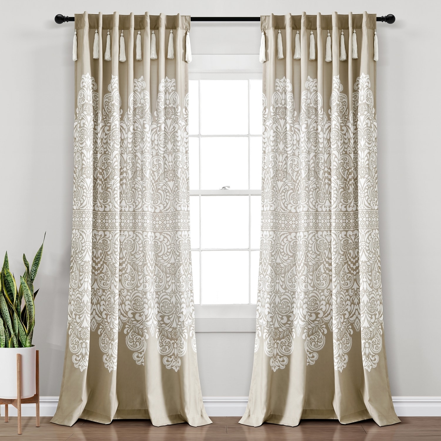 Lush Decor 21T012519 84-in Neutral Back tab Curtain panel pair