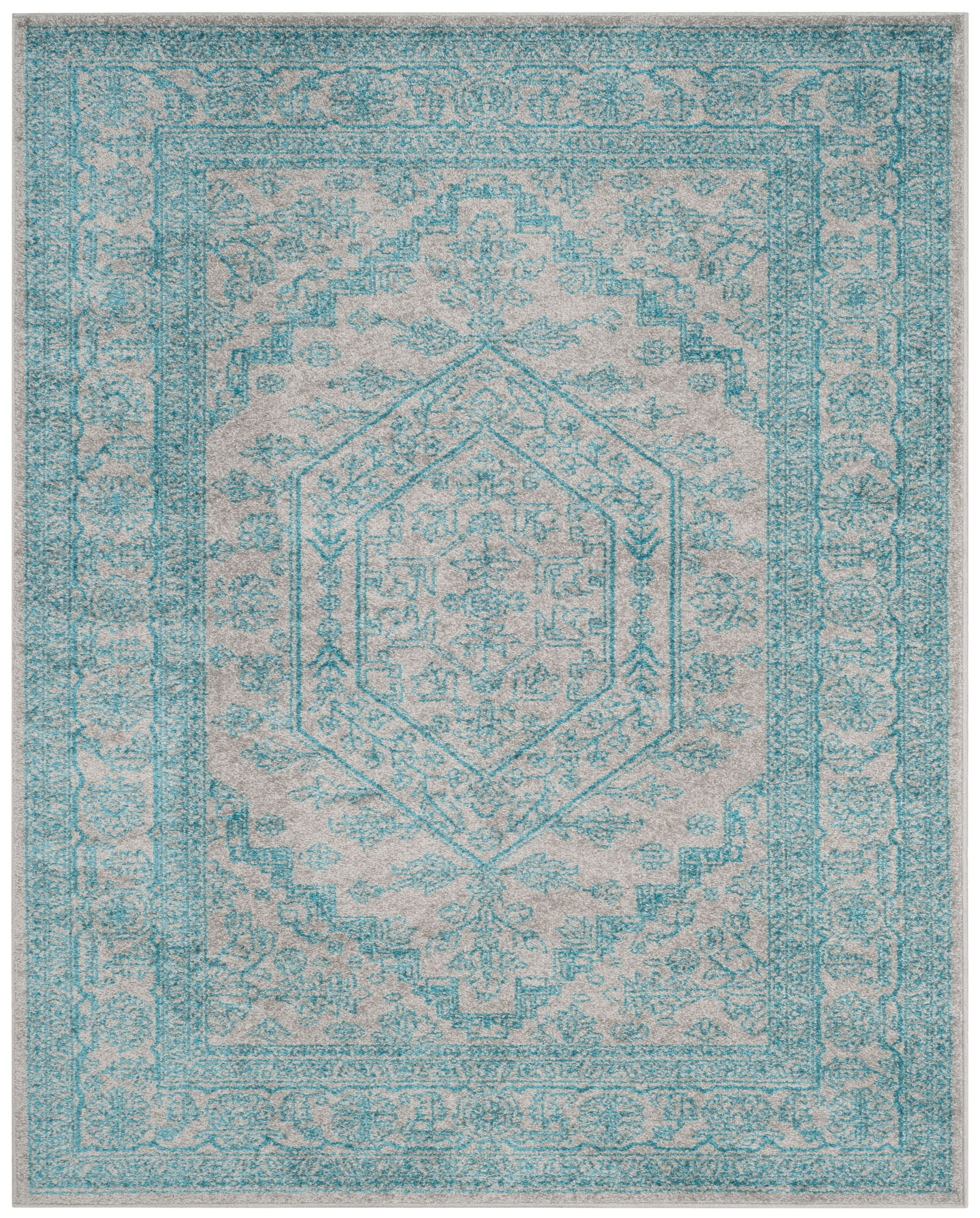 Safavieh ADR108L-8 Adirondack Herati 8 x 10 (ft) Loomed Polypropylene Light Gray/Teal Rectangular Indoor Distressed/Overdyed Lodge Area rug
