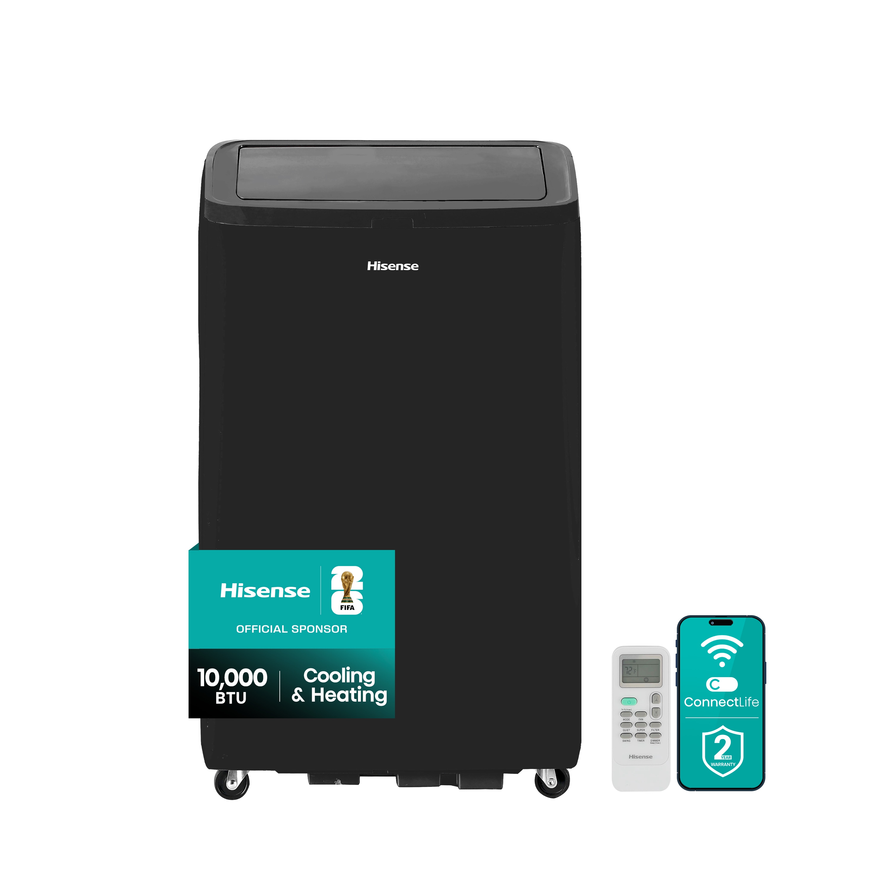 Hisense AP1022HW1GD 10000 BTU DOE 115-Volt Vented Large Room Smart Portable Air Conditioner with Heater, Remote Included