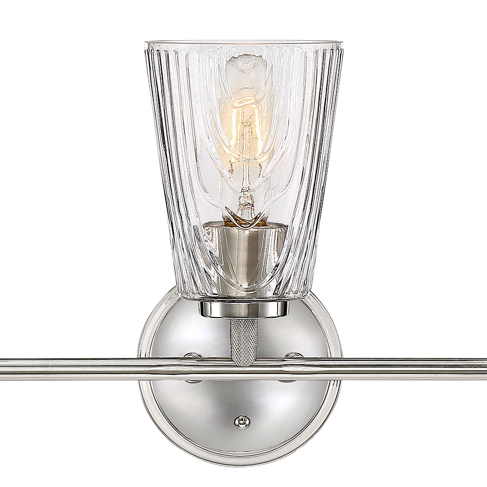Polished Nickel 3-Light Bathroom Vanity Fixture with Glass Shades