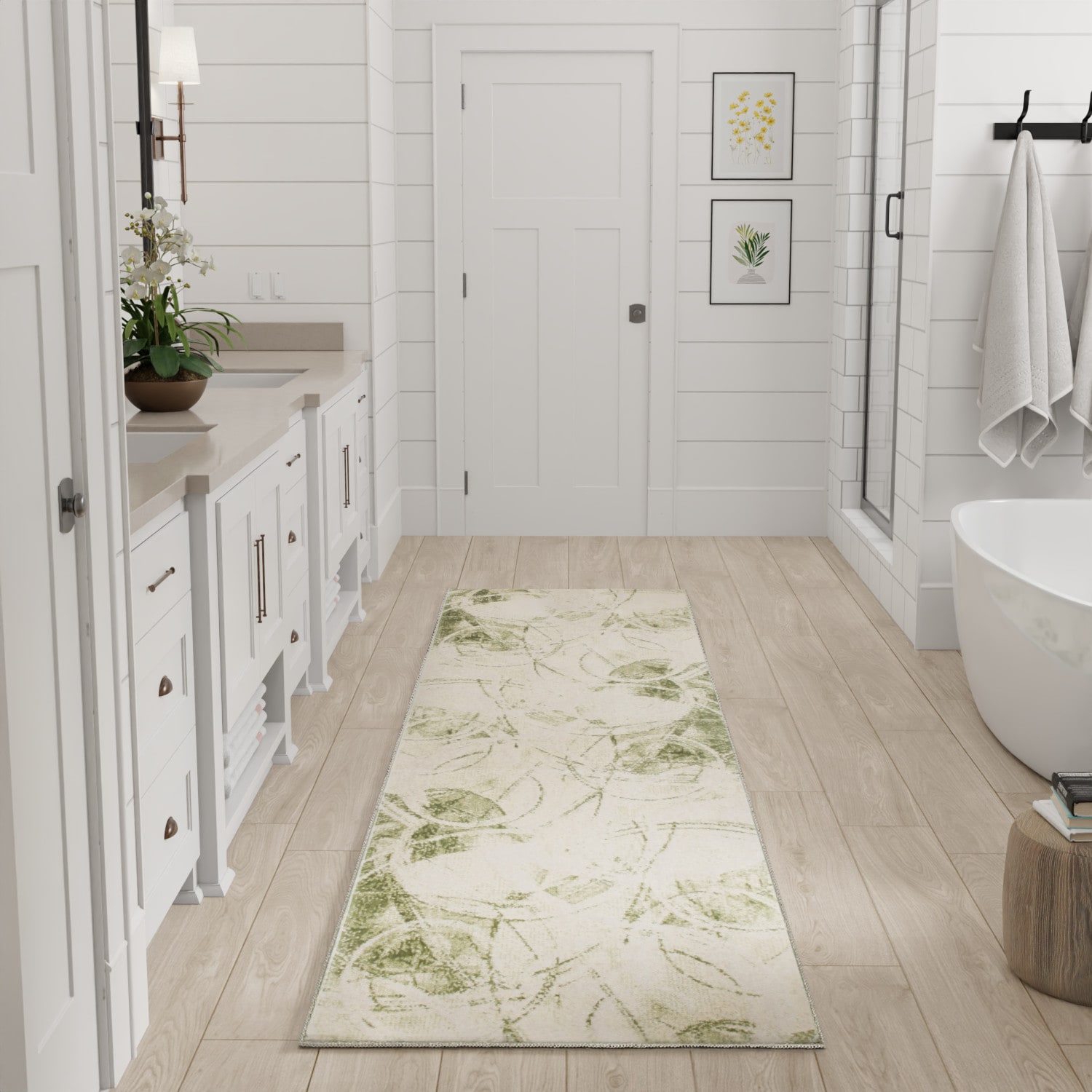 Nourison Home 099446977649 Astra Machine Washable 2 x 6 (ft) Loomed Polyester Beige Green Rectangular Indoor Abstract Machine washable Runner rug